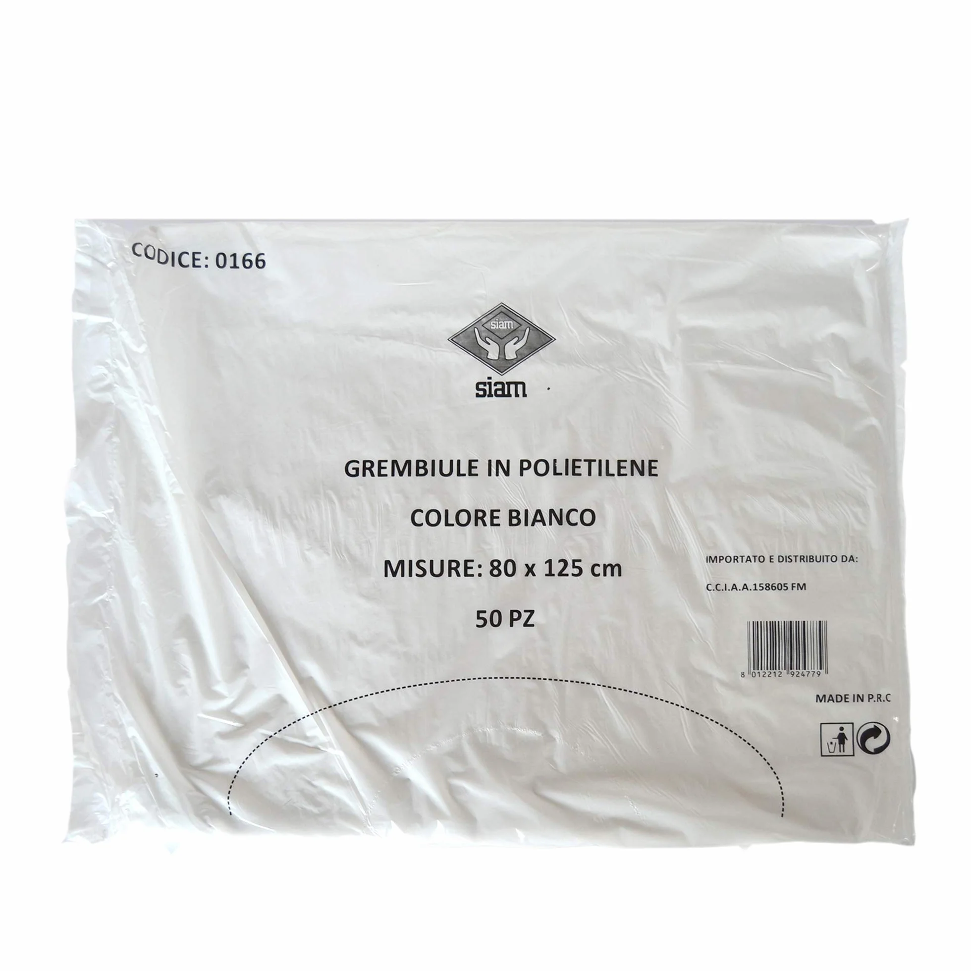 PZ 50 GREMBIULE MONOUSO IN POLITENE BIANCO CM 80 X 125 PER LABORATORI E MACELLERIE