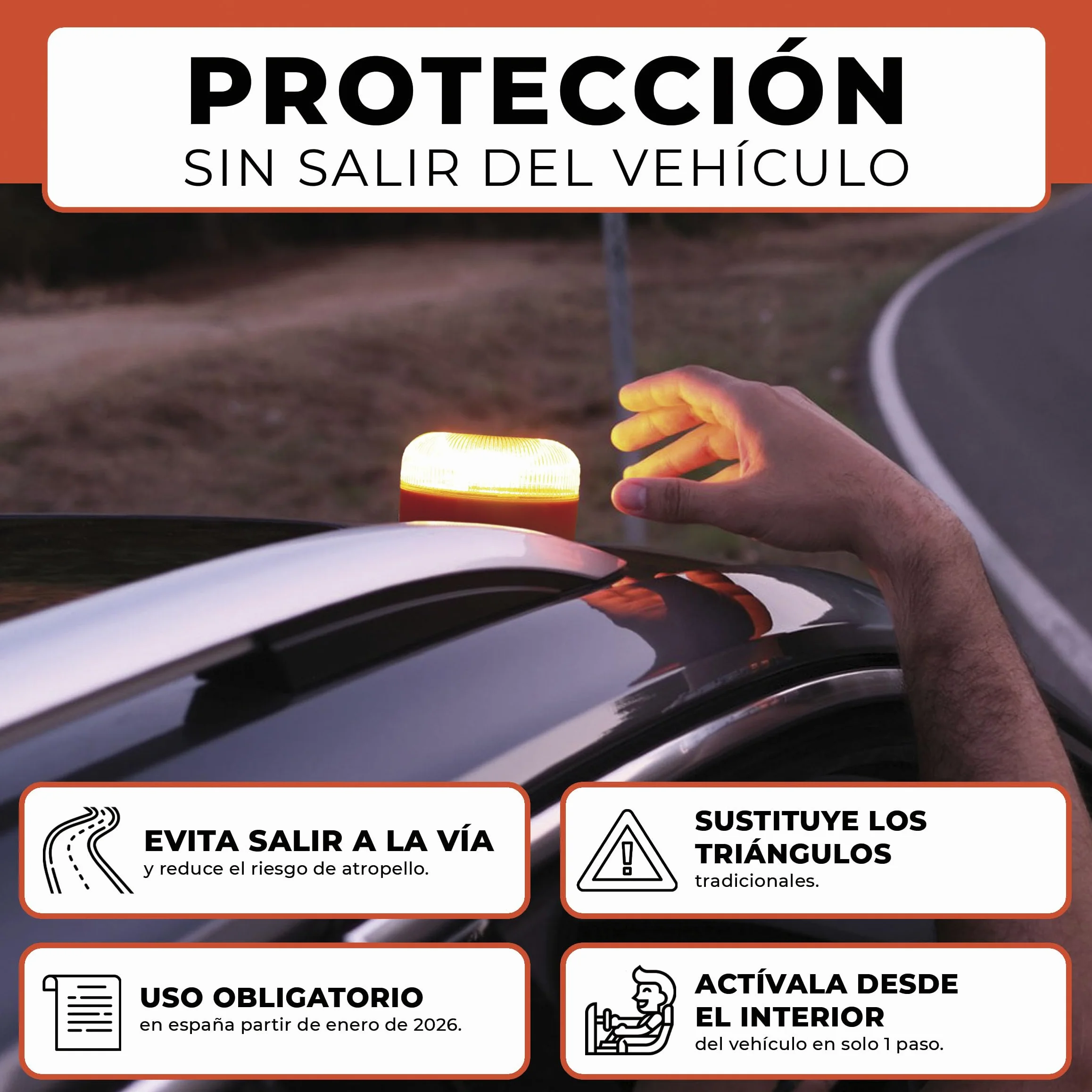 Luce di emergenza V16 con geolocalizzazione certificata e collegata con SIM DGT 3.0 Piano dati integrato incluso IP-54 Base magnetica con custodia inclusa