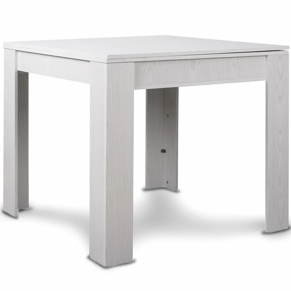 BAKAJI Tavolo Quadrato Allungabile 90x90 cm, Apertura a Libro, Design Moderno Ribaltabile, 4-8 Posti, Bianco Frassinato
