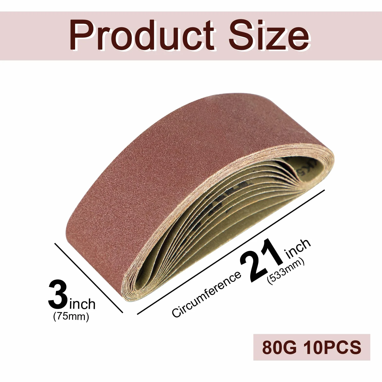 SALI Nastri abrasivi, 10 pezzi, 75 x 533 mm, grana 80, per levigatrice a nastro, levigatrice per legno, metallo, lime, affilatura e rimozione della ruggine