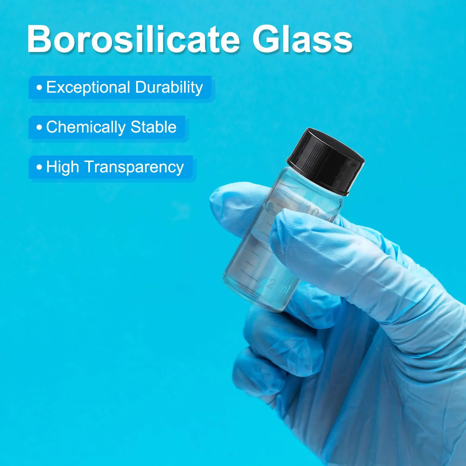 PATIKIL 6pz 5ml Piccoli Viali in Vetro Trasparente con Tappo a Vite Nero, Bottiglie di Campionamento in Vetro Borosilicato Graduato per Conservare Solidi Liquidi Polveri
