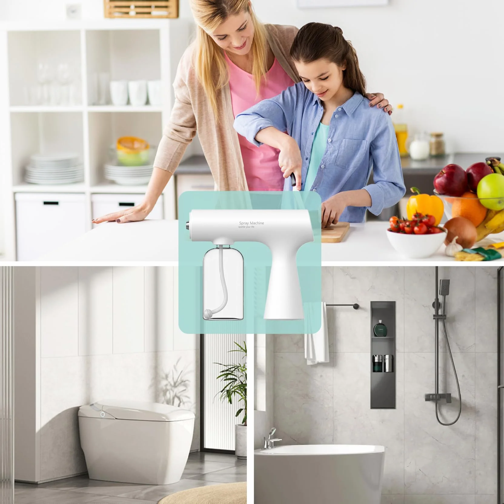 Spruzzatore per atomizzatore con luce blu, nechger da 350 ml di disinfezione da 350 ml, macchina da fogger regolabile a 2 modalità, spruzzatore elettrostatico ricaricabile per cucina, bagno, nego