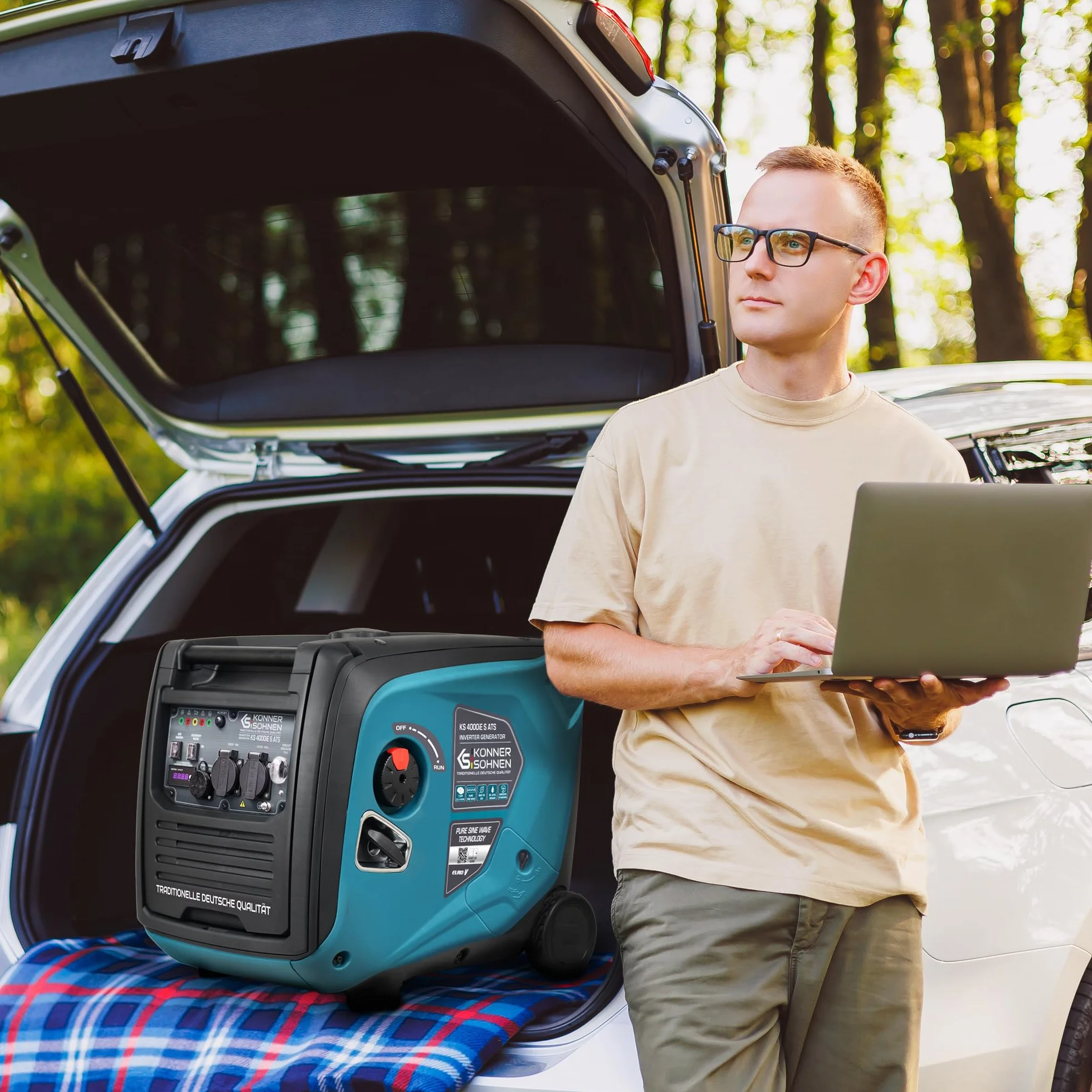 Könner & Söhnen KS 4000iE S ATS Inverter-Generator 4000 W, stromerzeuger mit eingebautes ATS-System,notstromaggregat mit Schallgedämmtes Gehäuse,stromgenerator mit LED-Anzeige,Kupferwicklungen,EURO 5