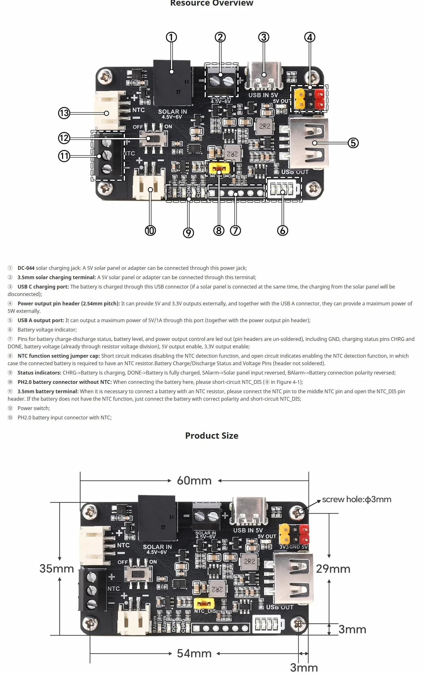 Solar Energy Manager C, DIY Solar Power Management Module, 5V Solar Panel/USB Input, 3.3V/5V Output, Battery Protection for STEAM IoT