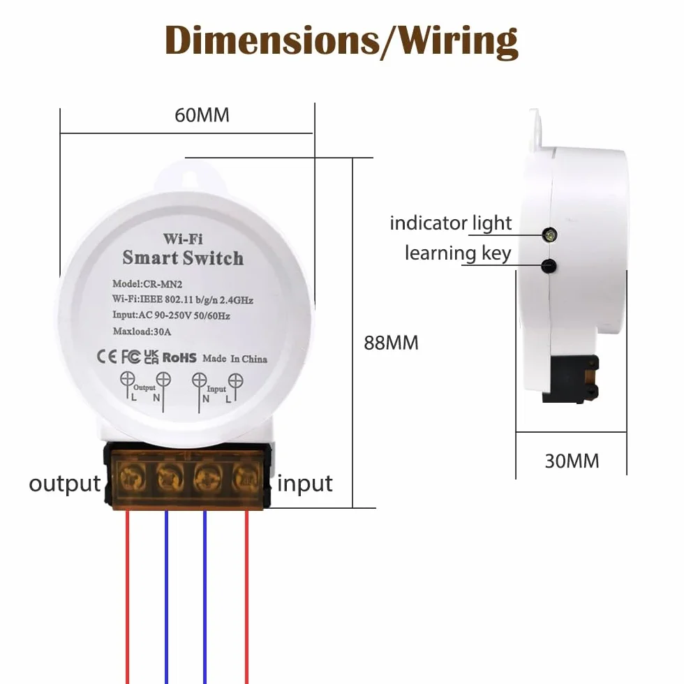 DollaTek Relè Wifi 30A Smart Switch con monitoraggio energetico Temporizzazione del telecomando Compatibile con Echo e Home Smart Life Tuya