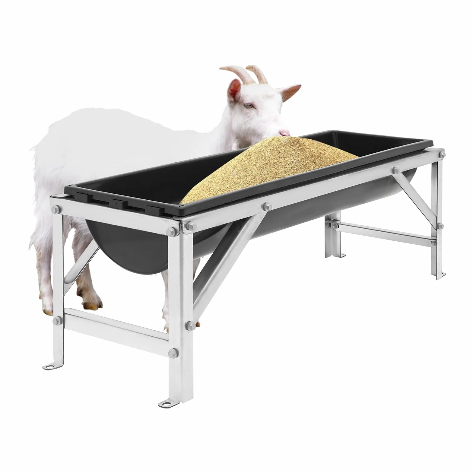 Mangiatoia grande volume, 35 l, con supporto, design aperto su entrambi i lati, per cavalli, capre, pecore, mucche, maiali