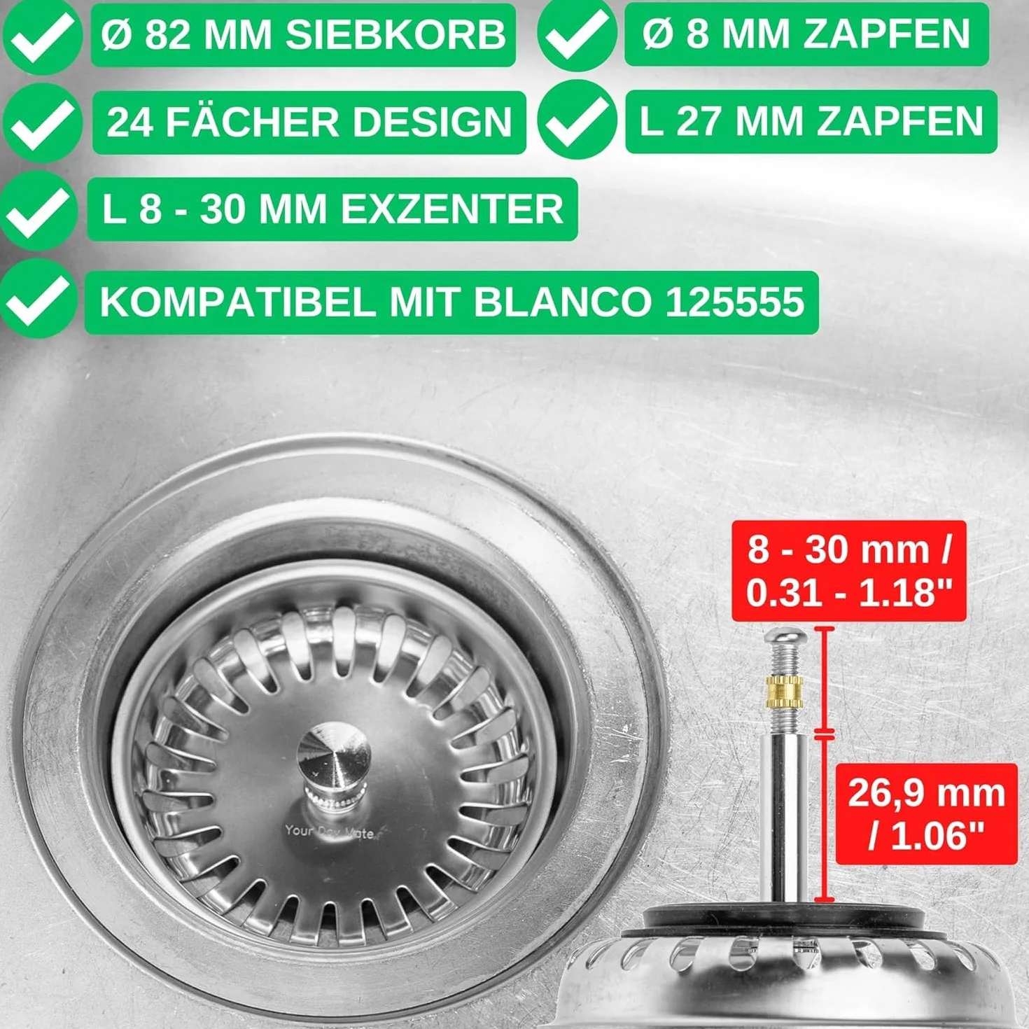 Blanco 125555 - Cestello con perni per funzionamento eccentrico, in acciaio INOX, 8,2 cm