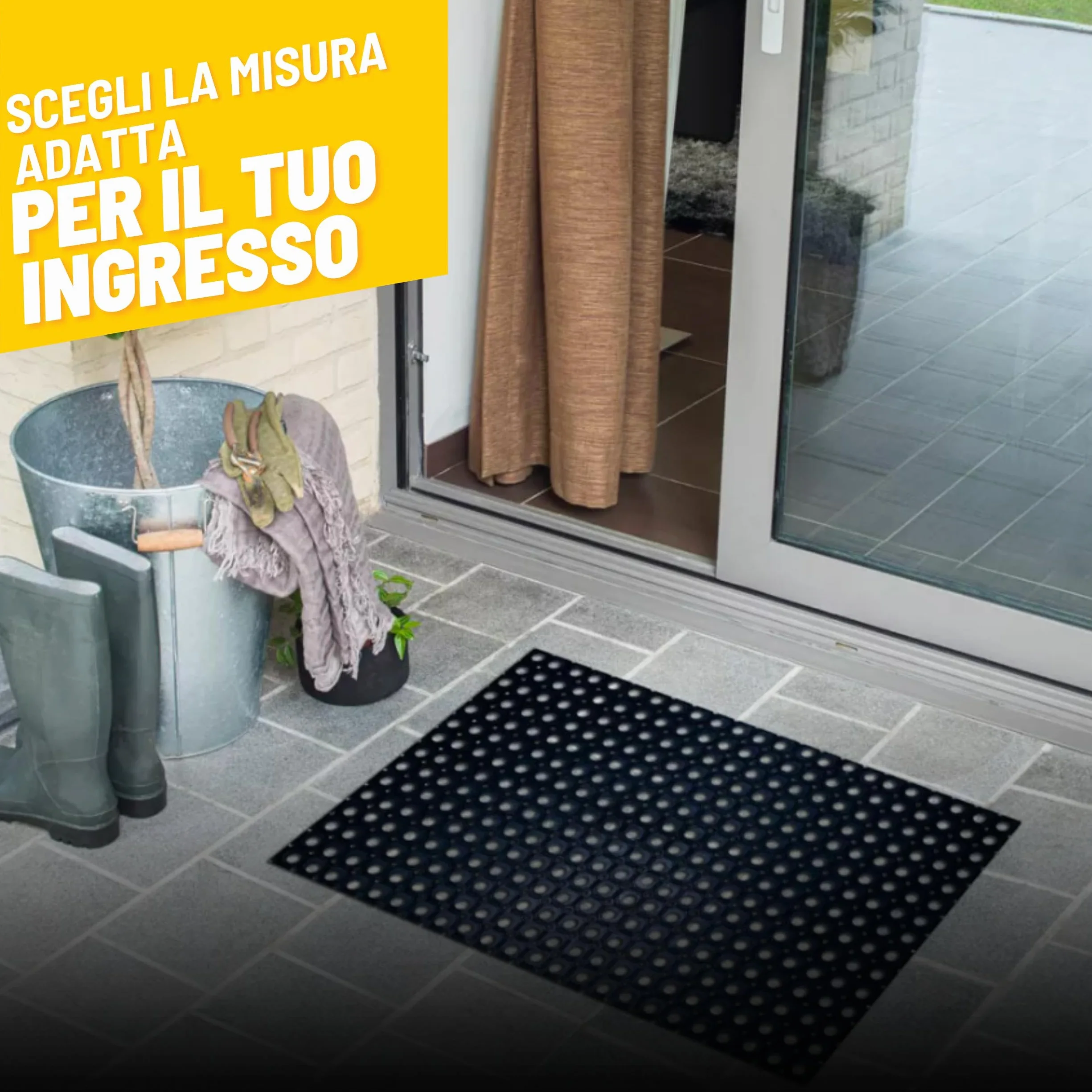 Zerbino Ingresso Esterno 100% Gomma - Zerbino Ingresso Esterno Gomma 60x40 cm Spessore 2,2 cm - Zerbino da Esterno Antipioggia - Tappeto Pulisci Scarpe da Esterno Nero