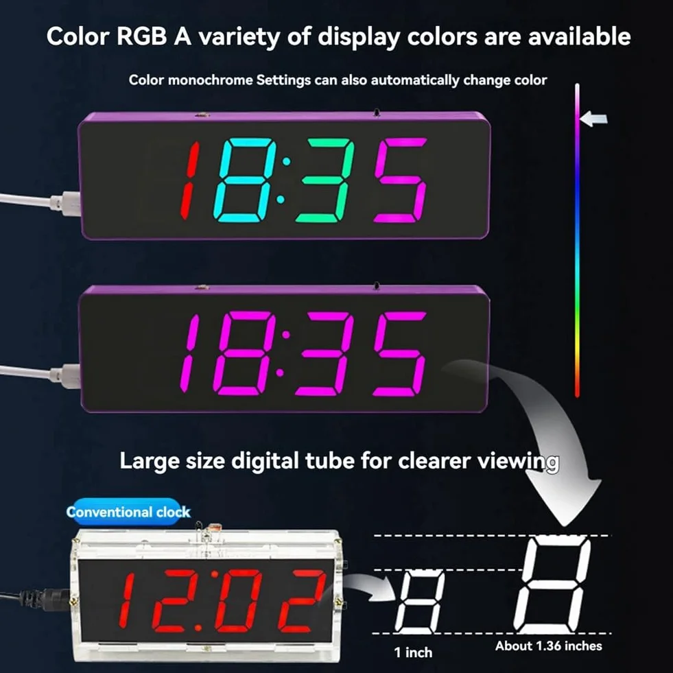 Kit elettronico fai da te digitale RGB LED colorato sveglia Suite 4Digit data temperatura orologio saldatura pratica progetto, B