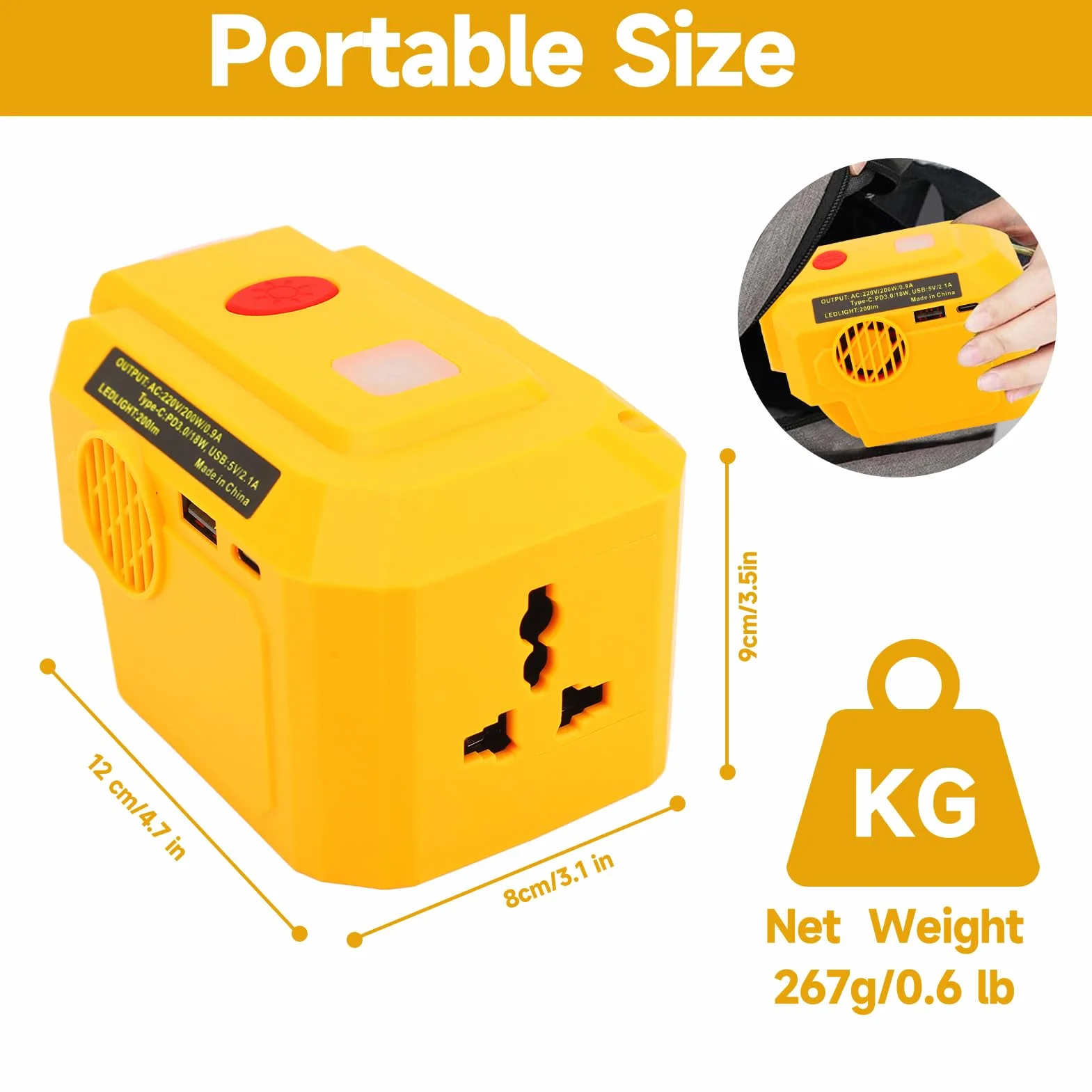 Convertitore Inverter di Alimentazione Portatile Ad Alta Efficienza con PD3.0 e Interfaccia di Tipo C 200 W (220V)