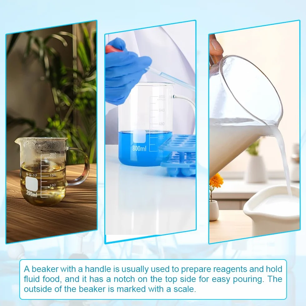 1 becher da laboratorio in vetro borosilicato da 50 ml, 100 ml, 250 ml, 500 ml, 1000 ml con manico, per misurare la bilancia e le attrezzature da laboratorio (500 ml)