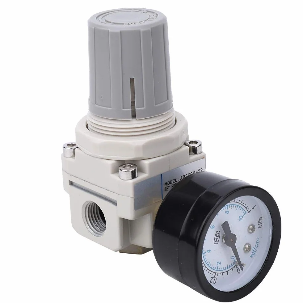 Regolatore Pressione Pneumatico AR2000-02 1/4" con Manometro Integrato e Filtro per Aria Compressa Precisione 0.05-0.85MPa per Officine Industriali e Sistemi Pneumatici Attrezzi