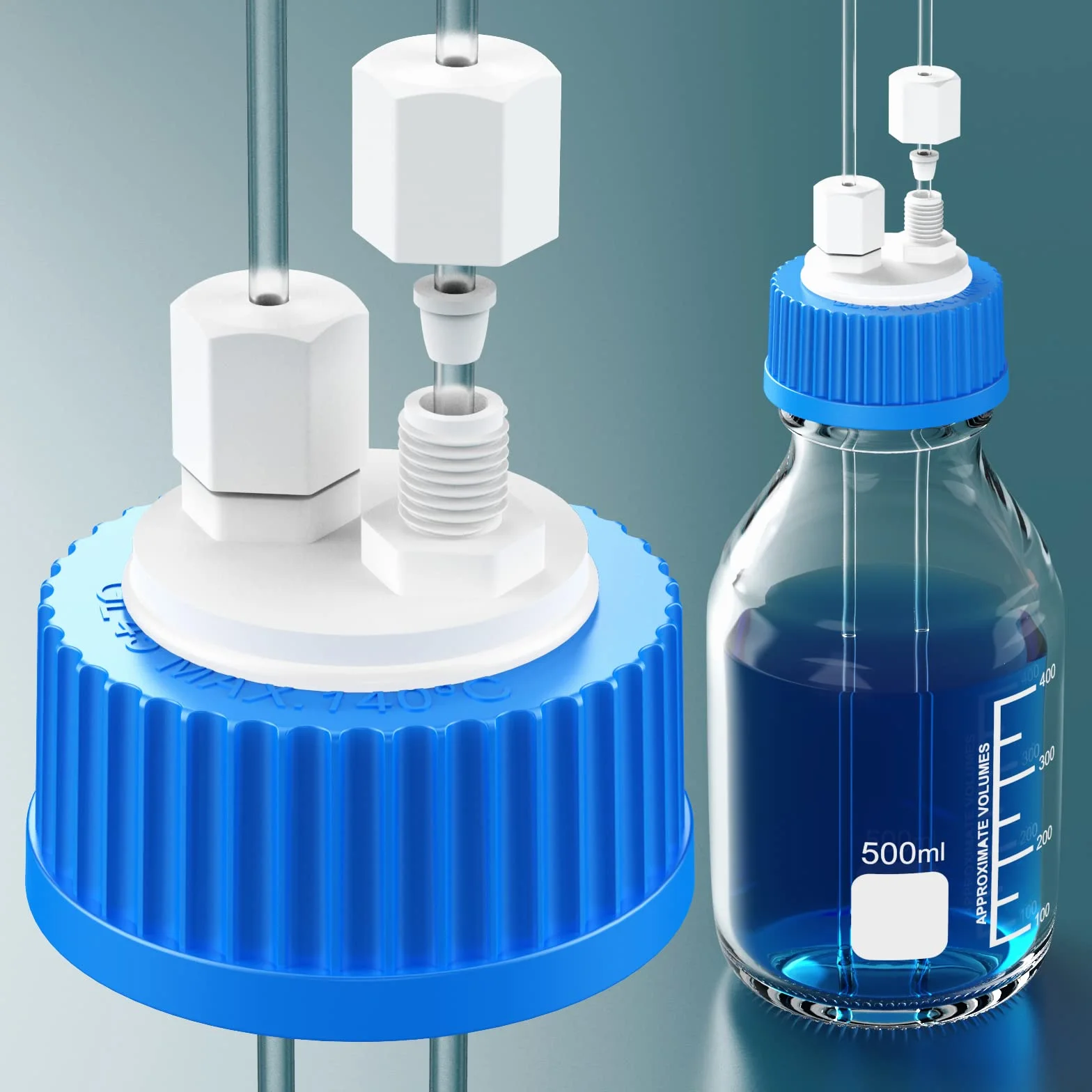 Distributore multiplo per bottiglie GL45 Inserto in PTFE, tappo di scarico per cromatografia liquida, tappi di consegna solventi HPLC, PP by ZHANXUBIO (porta 1/8-2)