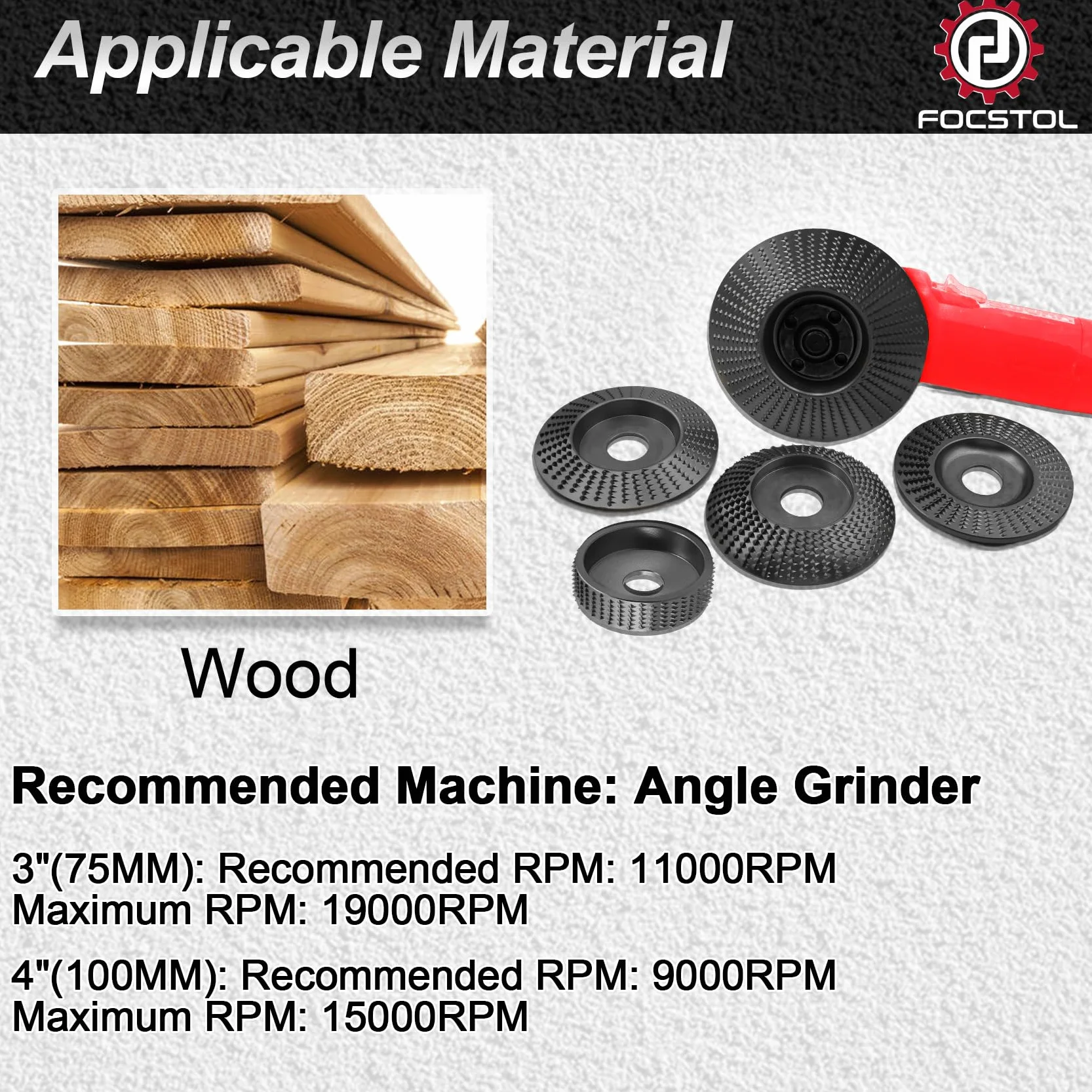 FOCSTOL Intaglio Legno Mola Disco - 5 pezzi (4 pezzi 100mm+1pezzo 75mm) Disco Smerigliatrice Foro 22,23 x 15,875mm per Legno Smerigliatura Modellatura Lucidatura Intaglio