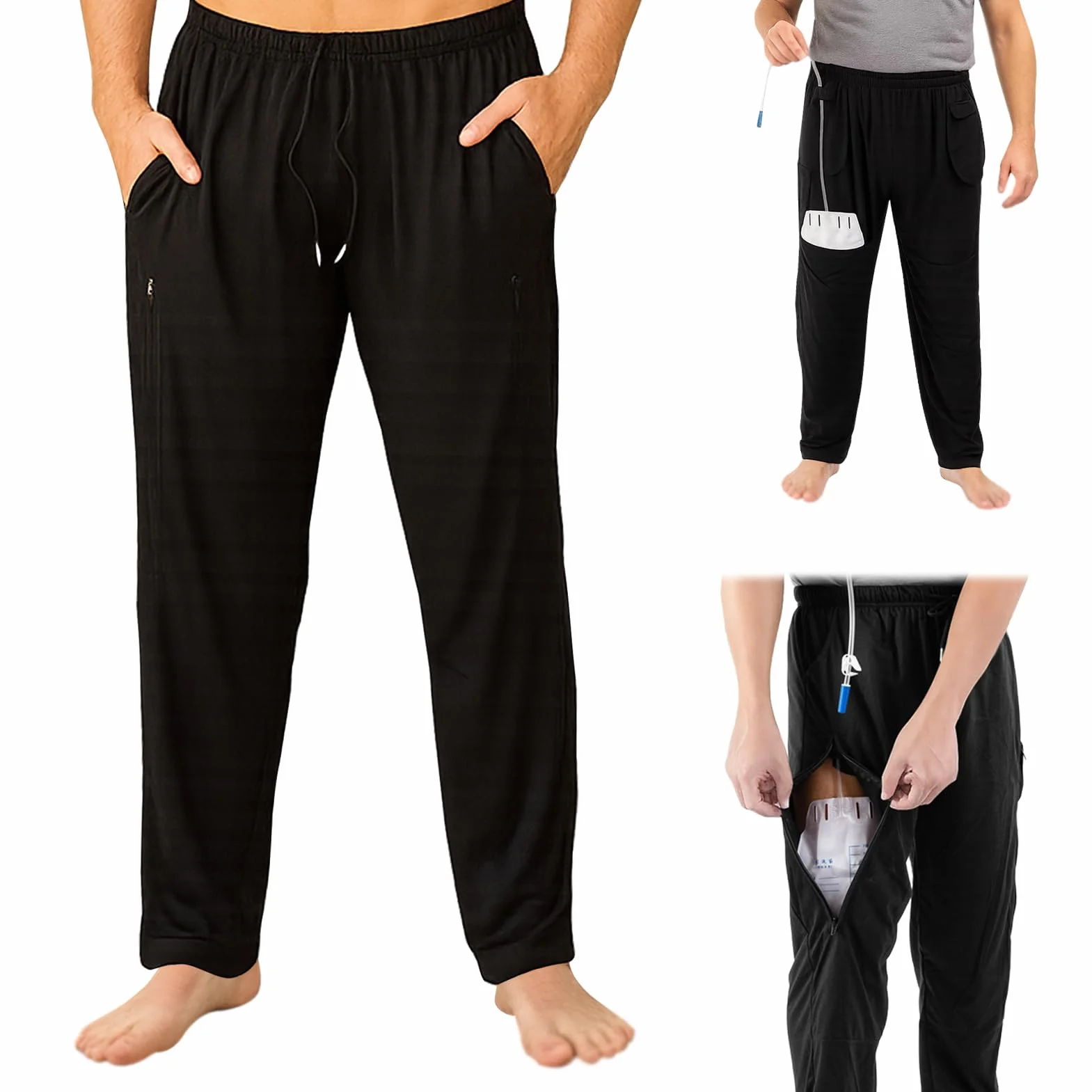 Pantaloni Nefrostomia Con Apertura Laterale E Tasche, Pantaloni Per Catetere Uomo, Pants Donna Incontinenza, Adatto A Pazienti In Dialisi E Pazienti Allettati (M)
