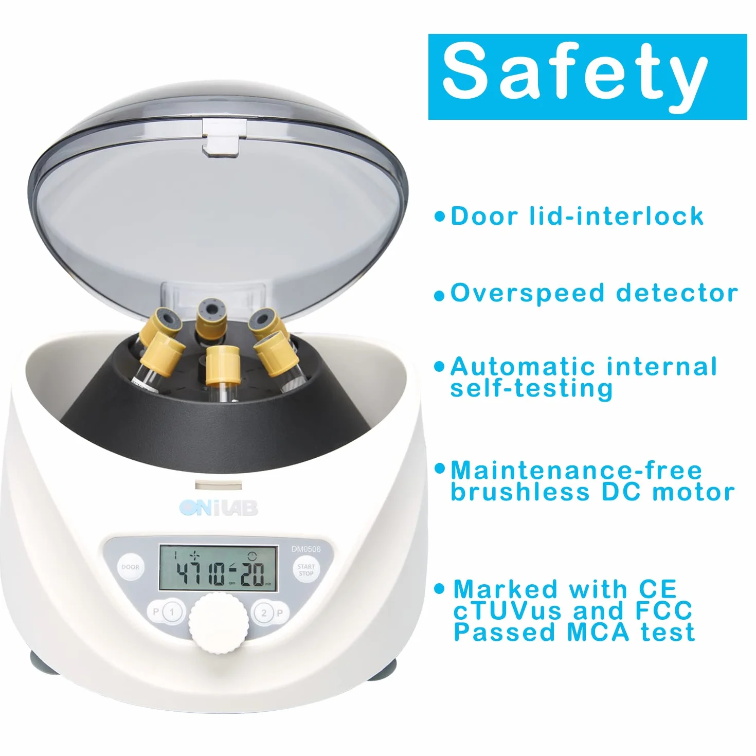 ONiLAB Laboratorio PRP centrifuga da tavolo, 6 x 15 mL/10 mL/7 ml/1,5 – 5 ml, 300 – 5000 rpm (max. 2600 xg RCF), LCD Digital Desktop Lab Centrifuga Timer 30 sec-99 min, due programmi di avvio rapido