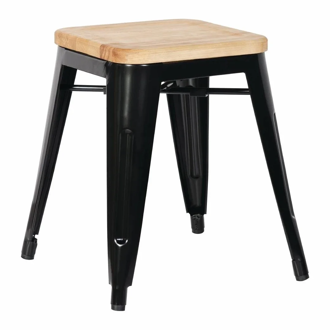 Bolero GM635 acciaio Bistro Low sgabelli con cuscino in legno, nero (confezione da 4)