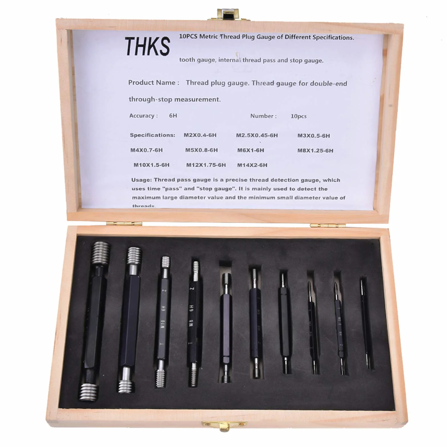 AMONIDA Set di 10 Calibri Tampone per Filettatura per Ingegneri Meccanici E Tornitori,Ispeziona Diametri Maggiore,Minore E di Passo Della Filettatura,Custodia Portatile Officina (metrica)