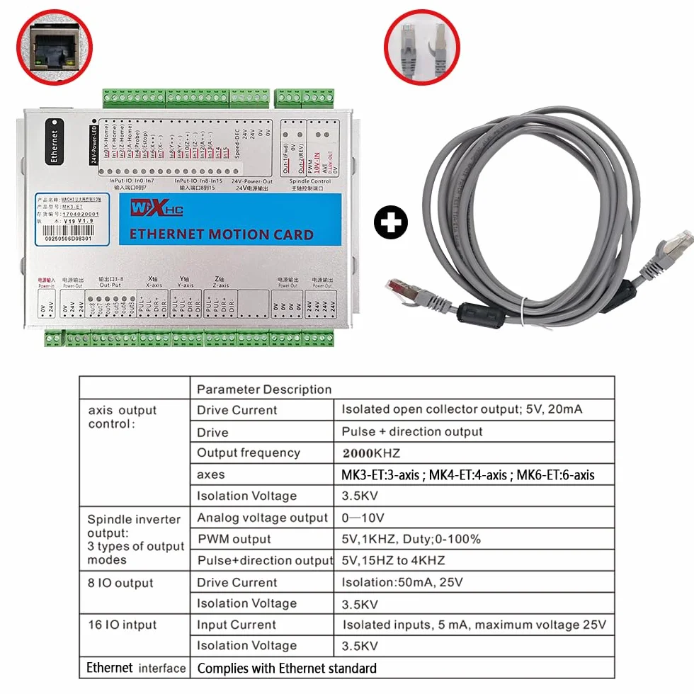 Scheda di controllo del movimento WXHC USB/Ethernet, controller CNC di precisione per motori passo-passo, hobbisti, progetti educativi e piccoli produttori, compatibile MACH3, I/O versatile, facile