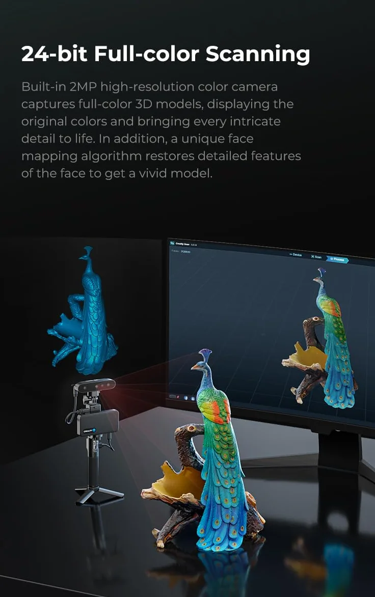 Creality CR Scan Ferret Pro 3D Scanner, precisione 0,1 mm, anti-shake, scanner portatile 3D WiFi6 per IOS/Android Phone PC Win 10/11, scansione a colori a 24 bit