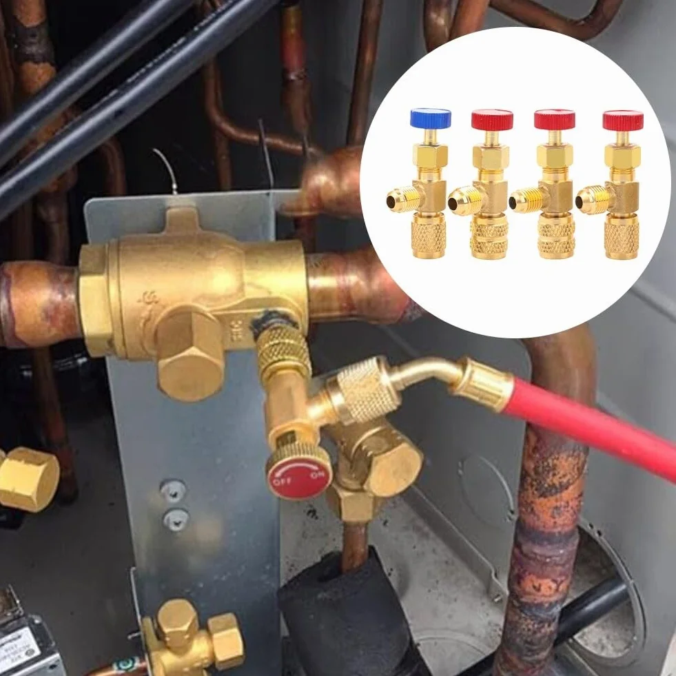 4 valvole di sicurezza per sistemi di climatizzazione compatibili con R22 R32 R410 con connettori rapidi di diverse dimensioni