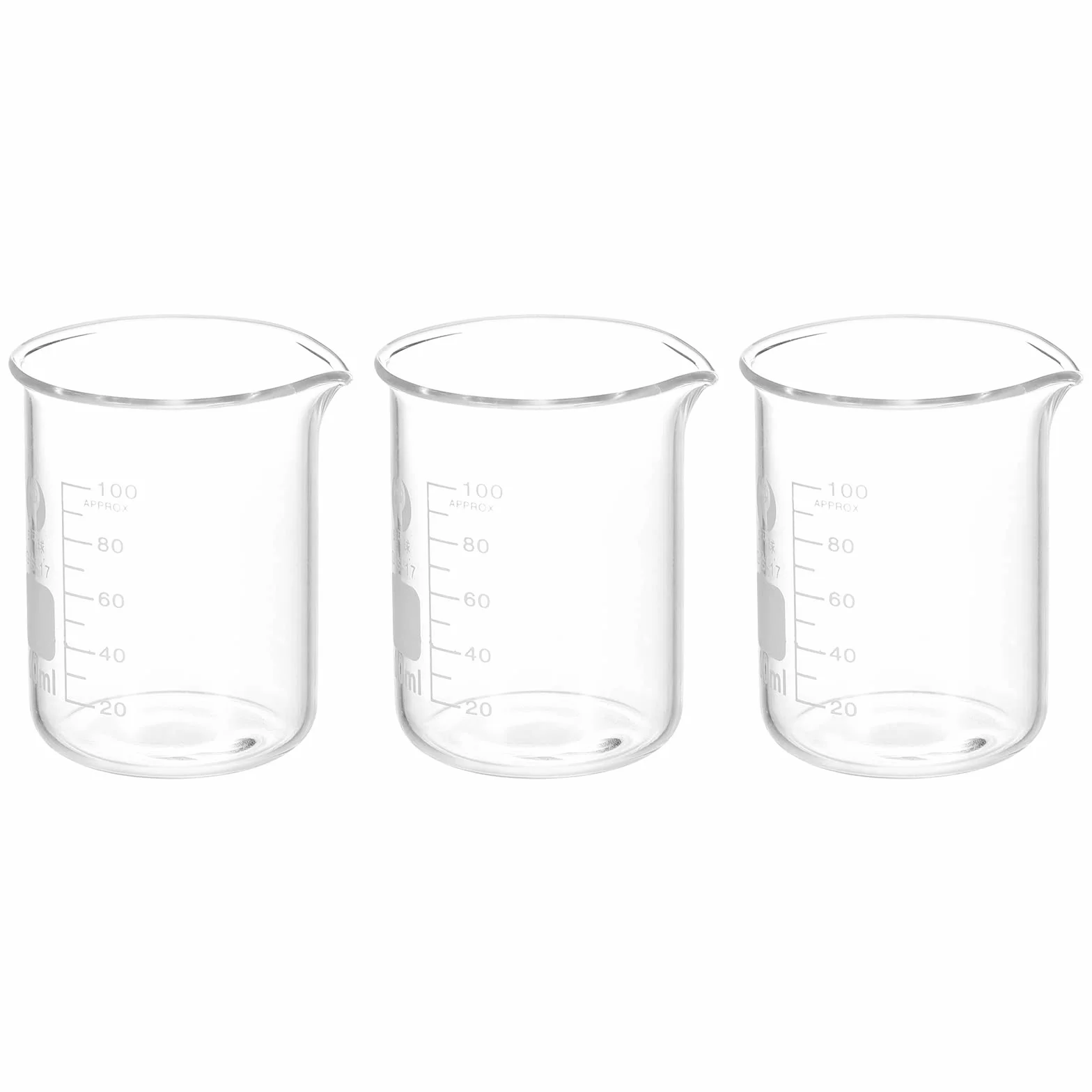 PATIKIL 3pz 100ml Bassa Forma Vetro Bicchiere, 3.3 Borosilicato Vetro Graduato Stampato Scale Misurazione Tazze con Beccuccio per Cucina Laboratorio Liquidi