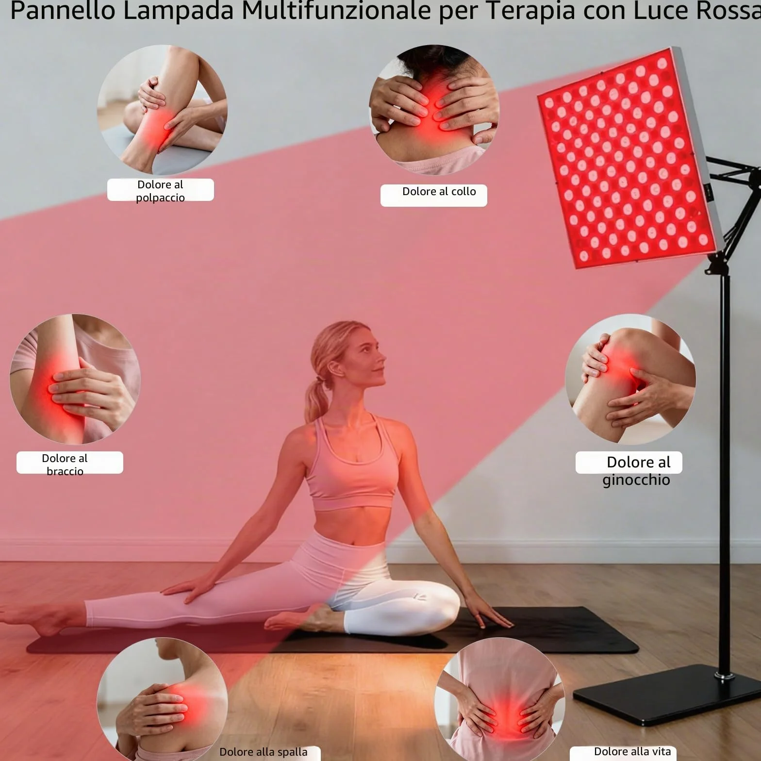 Lampada a luce rossa per la copertura di tutto il corpo, pannello a infrarossi, 225 LED 660nm e 850nm, 31x31 cm, 5 livelli di luminosità e 6 timer, con modalità pulsata a 10Hz (Bianco)