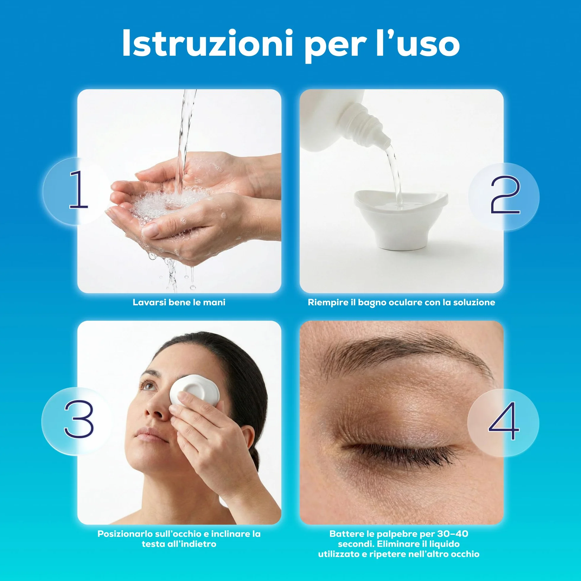 Bagno Oculare con Acido Ialuronico e Vaschetta Oftalmica per Idratazione e Pulizia Profonda degli Occhi, Soluzione Biocompatibile, 2 x 360 ml