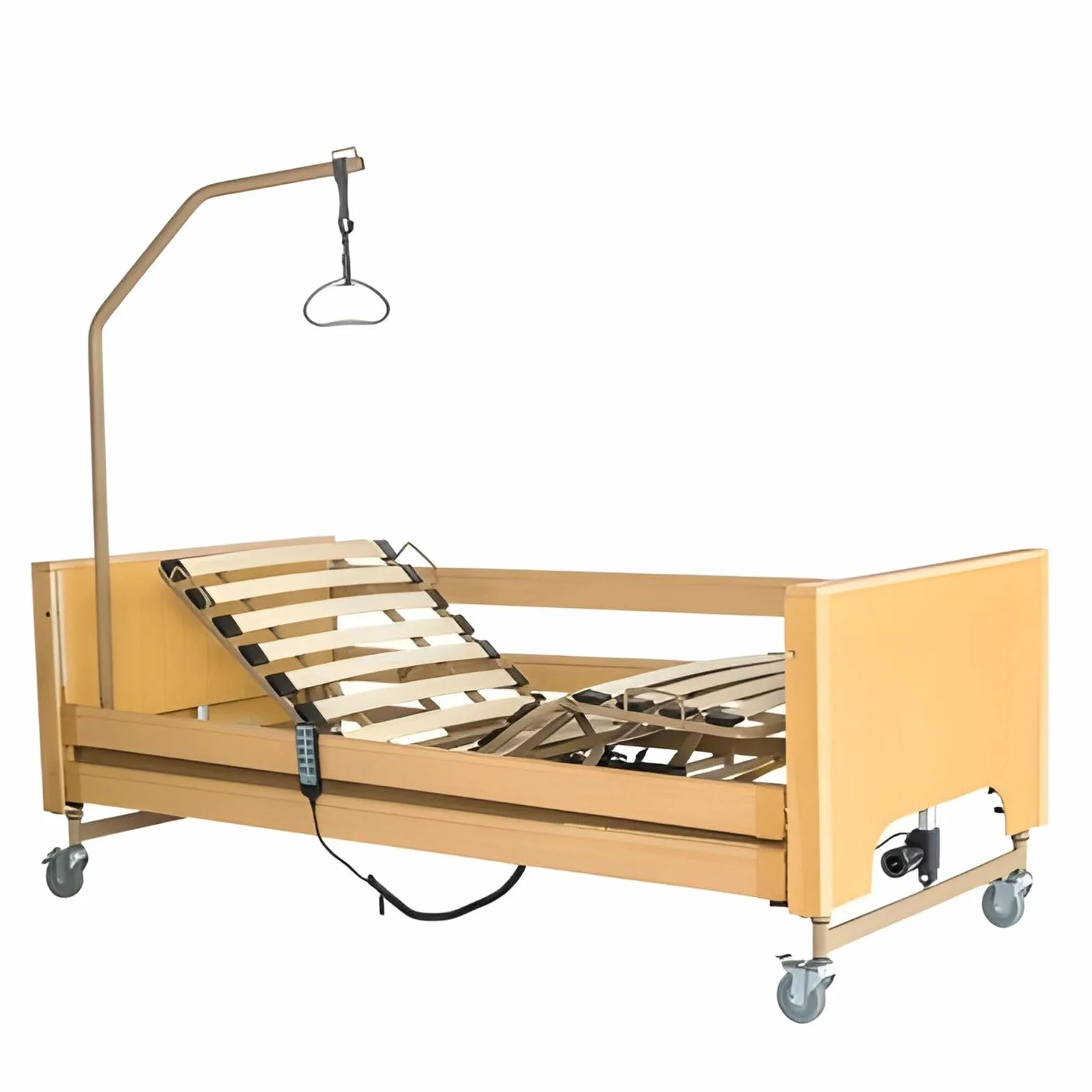 Letto Elettrico Ortopedico Disabili e Anziani per Degenza Intermed – Altezza Regolabile, Funzione Trendelenburg, Rete a 4 Sezioni con Sponde e Asta Solleva-malato