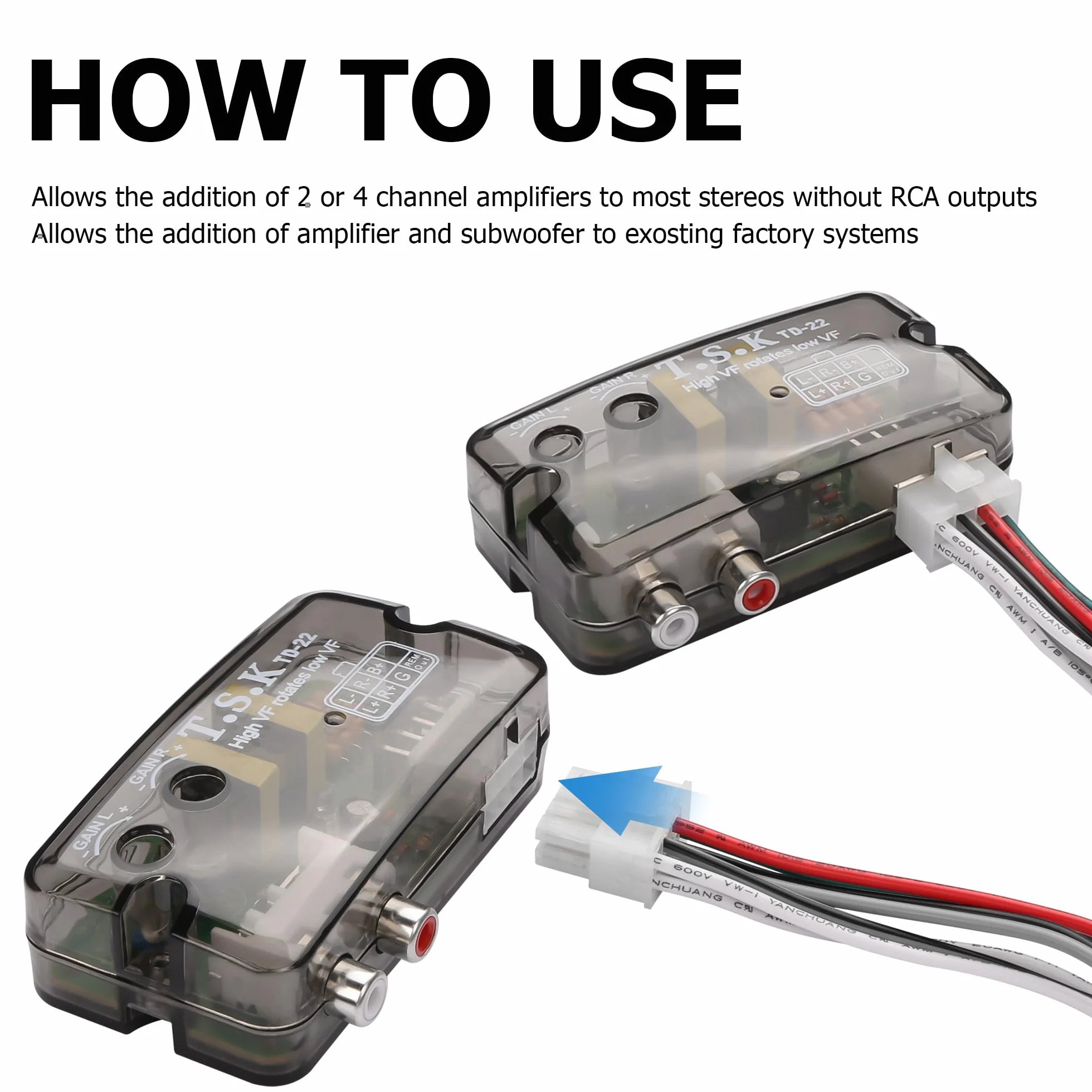 YAODHAOD Auto Stereo Audio High to Low Altoparlante Impedenza Convertitore Audio Signal Adapter Altoparlante Uscita a RCA High to Low Line Control Output Converter per Auto Amp Subwoofer Amplificatore