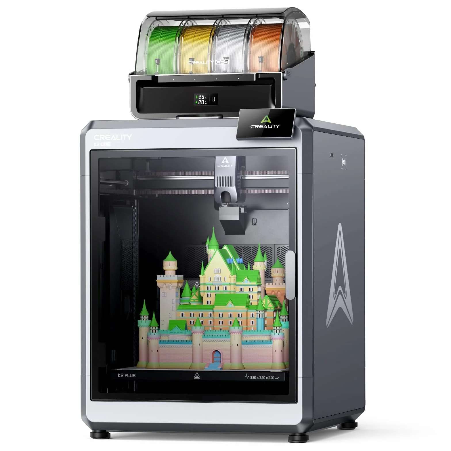Creality K2 Plus Combo Stampante 3D, Max 600 mm/s, Leveling Automatico Totale, Stampa Multicolore con CFS, Doppia Telecamera AI, Sistema Motore Step-servo, 350x350x350 mm