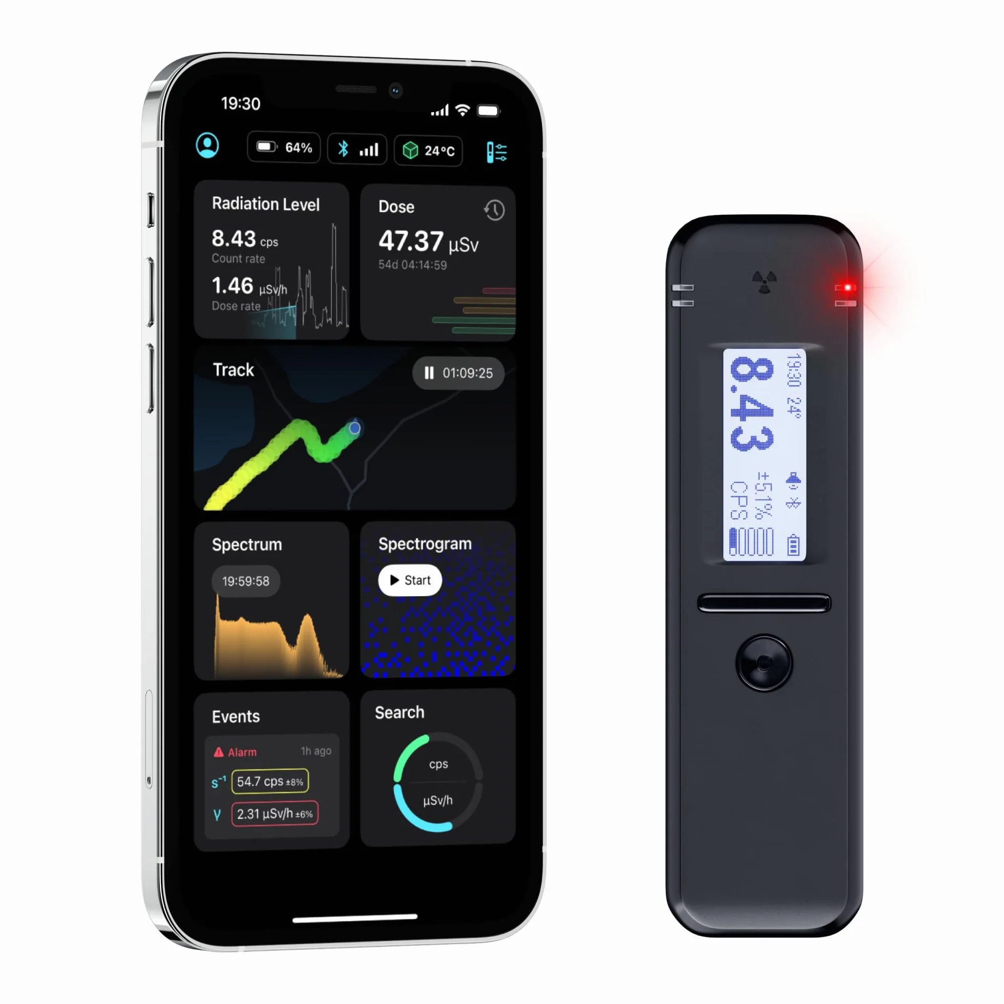 Radiacode-102 Contatore Geiger Intelligente con App Gratuita – Rilevatore di Radiazioni Nucleari e Spettrometro Isotopico, Mappa GPS in Tempo Reale, Dosimetro Personale Gamma