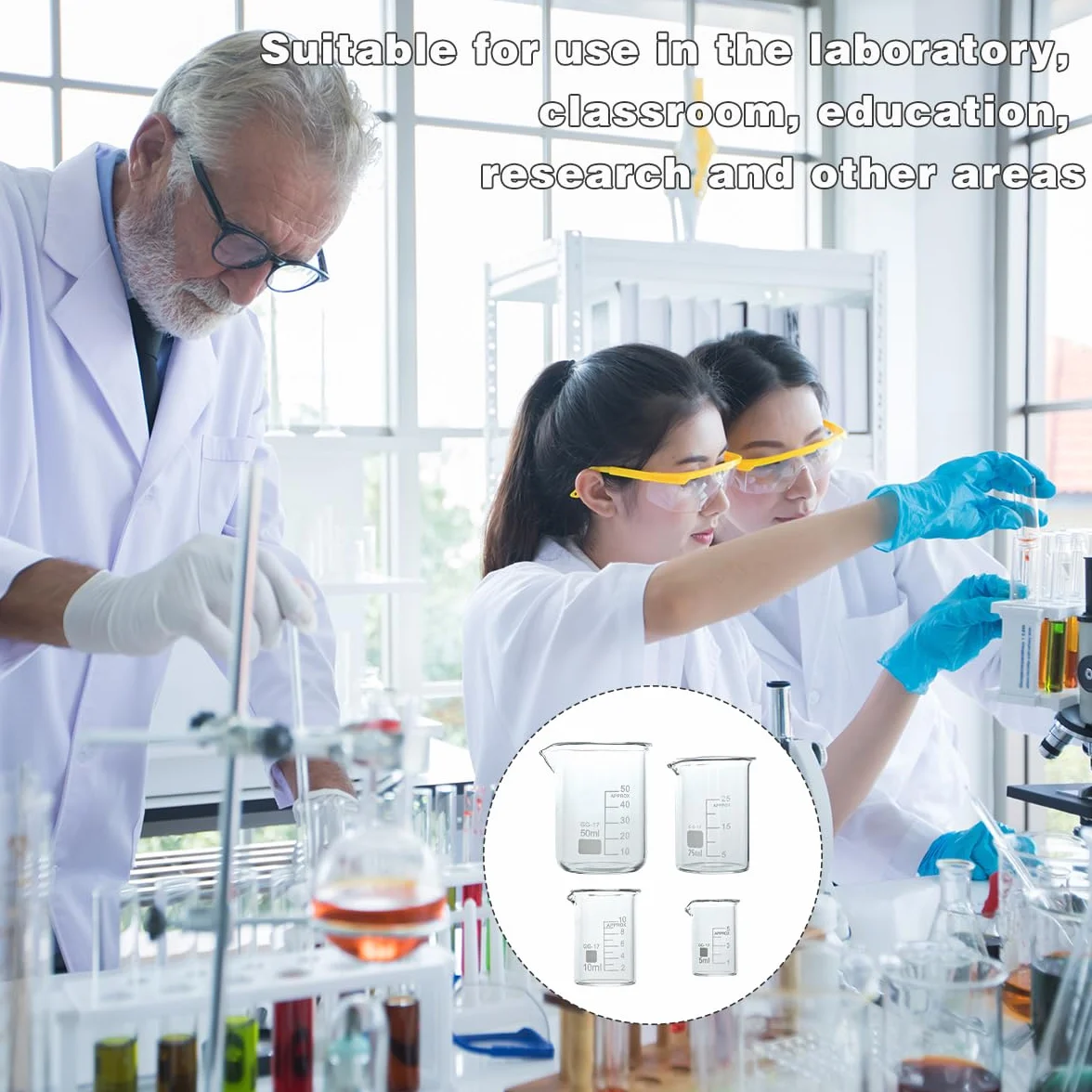 BUYGOO 5PZ Bicchiere Graduato 5ml 10ml 25ml 50ml 100ml Bicchieri con Beccuccio Set di Misurini in Vetro Bicchieri da Laboratorio Vetro da Laboratorio Bicchieri da Laboratorio per Esperimenti, Cottura