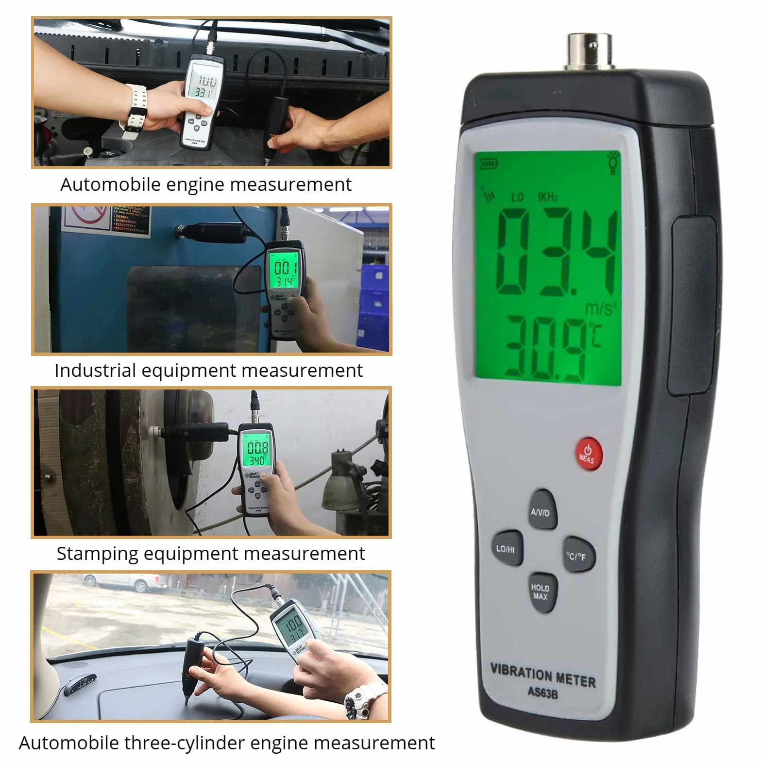 Tester di Vibrazione, Analizzatore di Vibrometro Portatile con Retroilluminazione del Display LCD AS63B, Misuratore di Vibrazione Digitale Vibrometro Ad Alta Sensibilità con Custodia