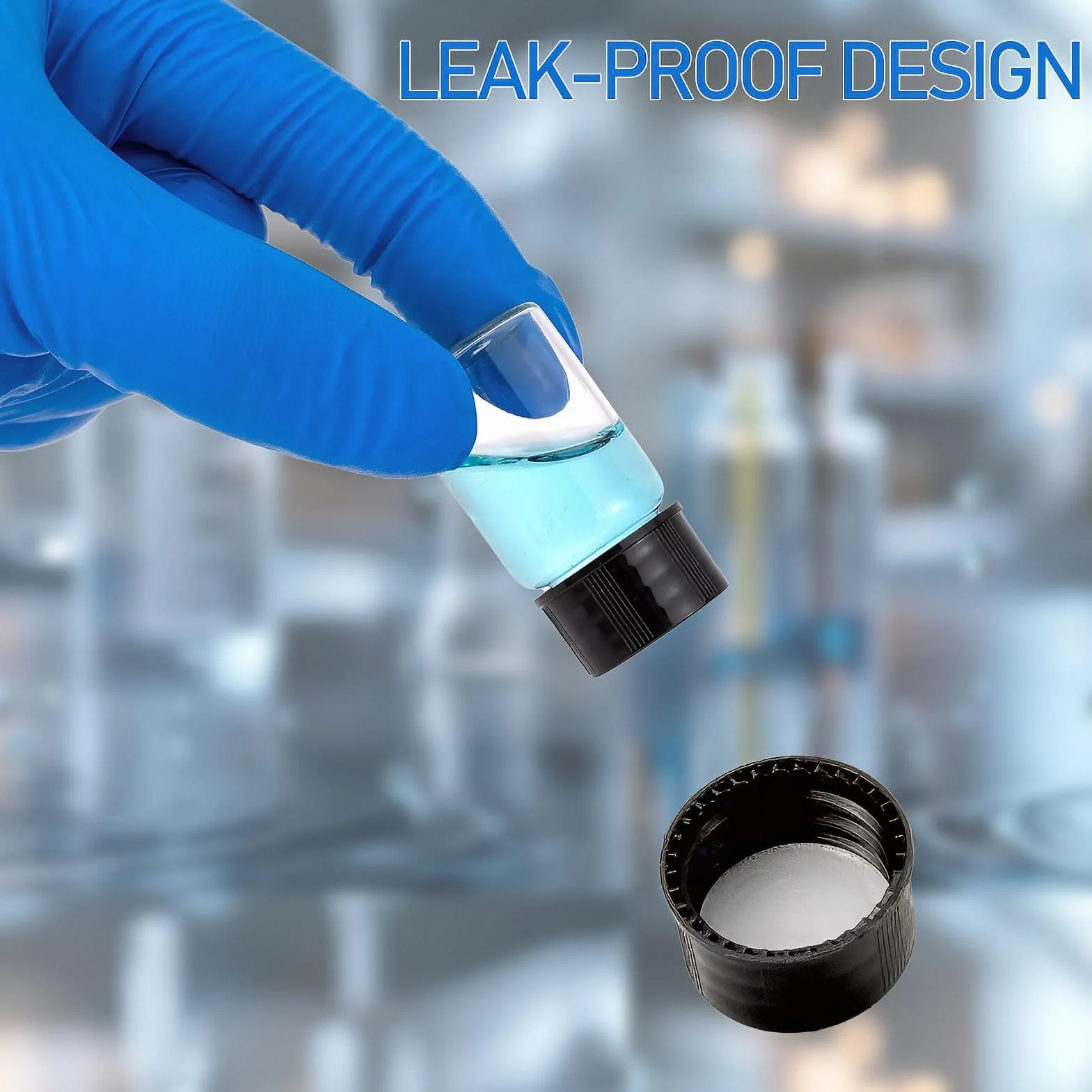 Mini flaconcini trasparenti in vetro 7 ml con tappo a vite nero, contenitori da viaggio per test di laboratorio, confezione da 16