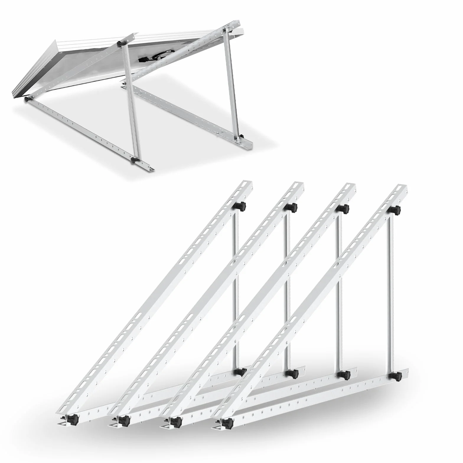 Staffe per pannelli solari regolabili da 116 cm con gambe inclinabili pieghevoli, 2 set di staffe di montaggio solari per 2-4 pannelli solari da 180-500 W, ideali per tetto, camper, barca, marina