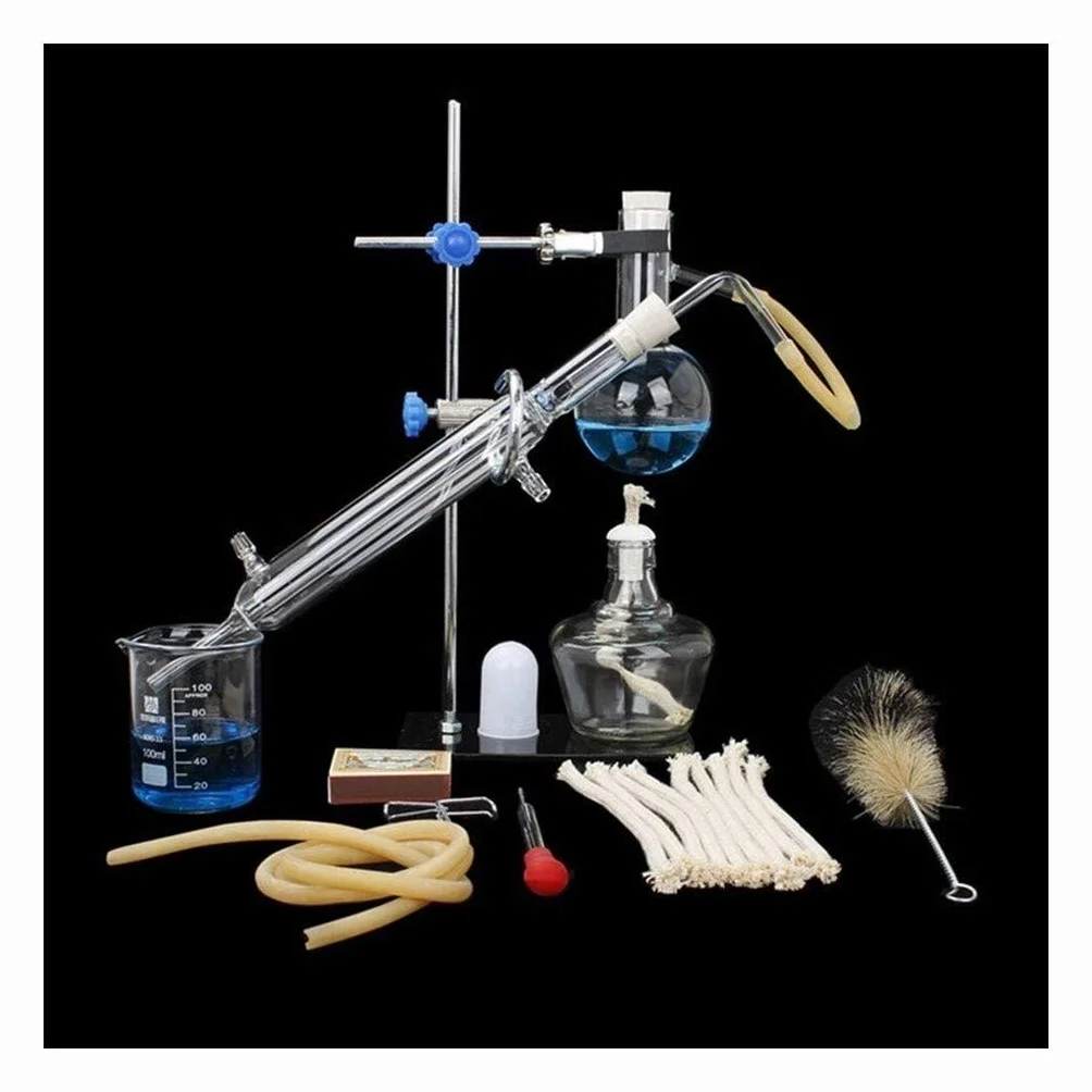 Distillatore di vetro per laboratorio, scienza industriale, purificazione di rugio, produzione di oli essenziali, alcool, filtro dell'acqua distillata, attrezzatura da laboratorio.