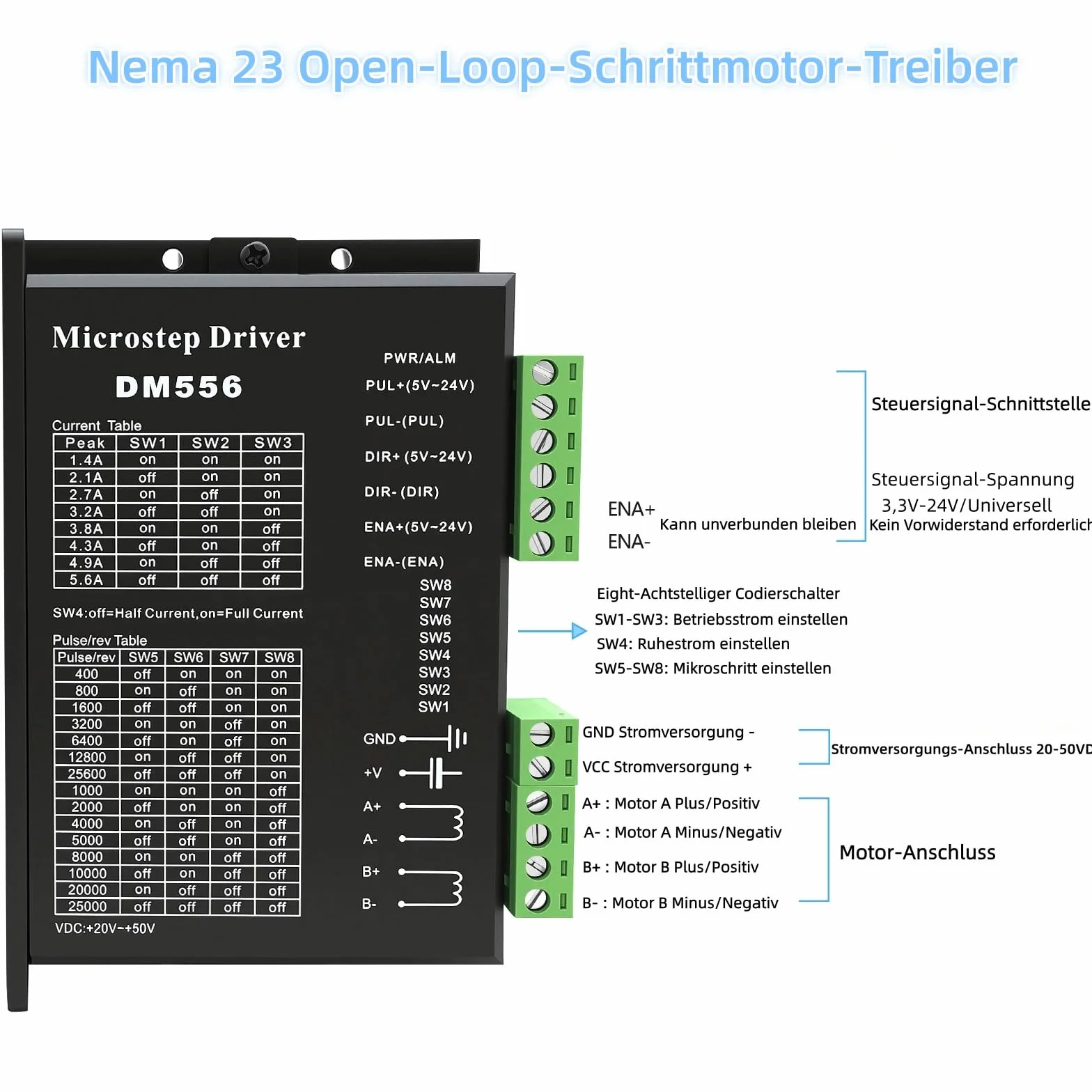Nema 23 Kit motore passo-passo con 3 pezzi Nema23 57 mm 3 Nm stepper motore stepper e driver DM556 e 1 alimentatore da 350 W 24 V e scheda di controllo Mach3 CNC per macchine per incisione, set di