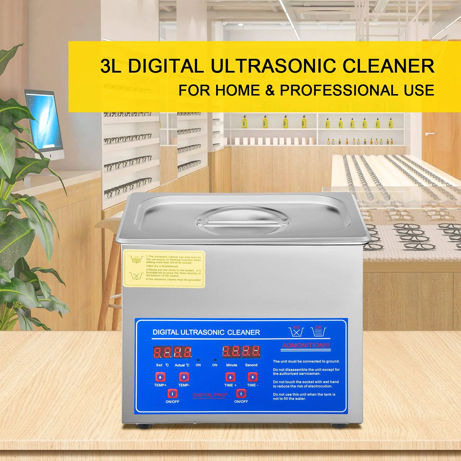 Pulitore ad ultrasuoni 3L Macchina di pulizia ad ultrasuoni in acciaio inossidabile Timer di riscaldamento digitale Pulizia gioielli per uso domestico personale commerciale