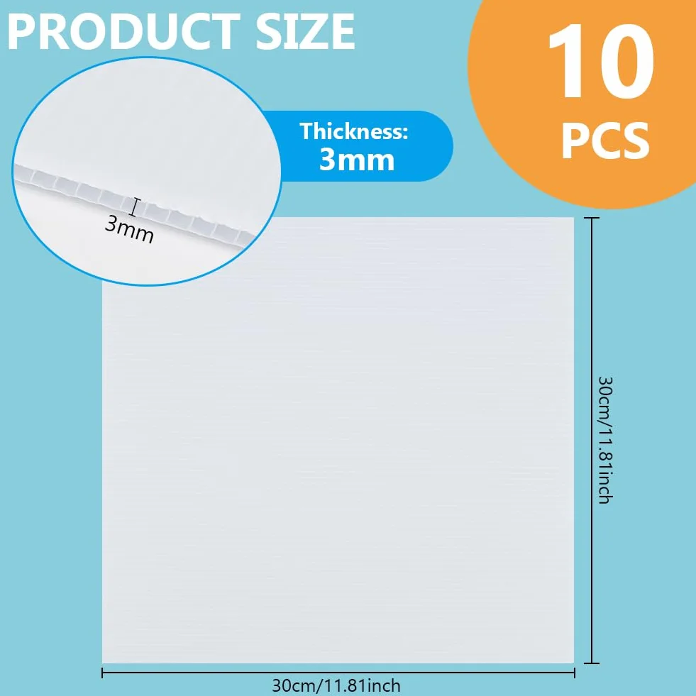 BENECREAT 10 fogli di plastica ondulata bianca, 30 x 30 cm, per uffici, esterni, giardino, spessore 3 mm