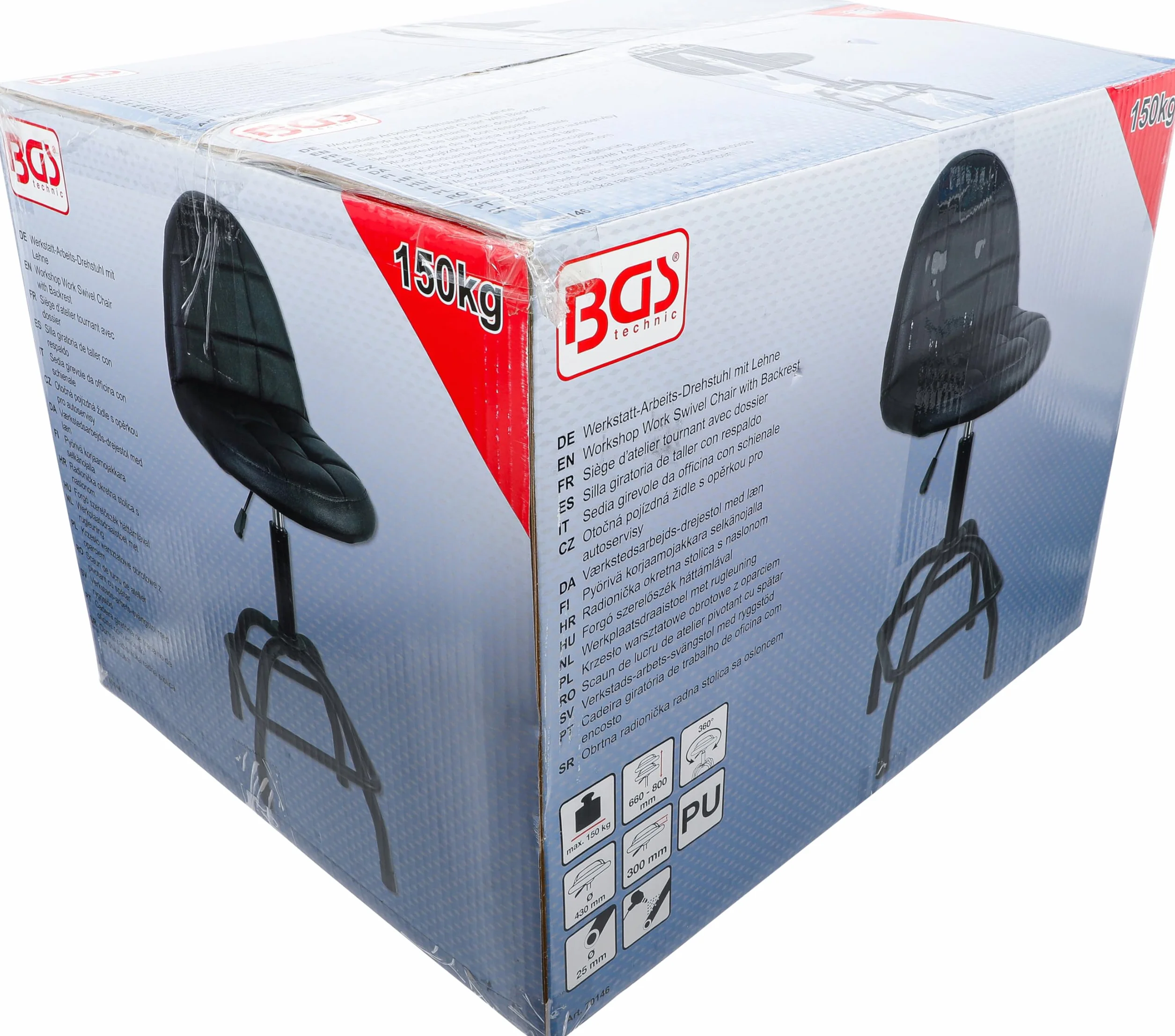 BGS 70146 | Sedia girevole da officina con schienale | regolabile in altezza