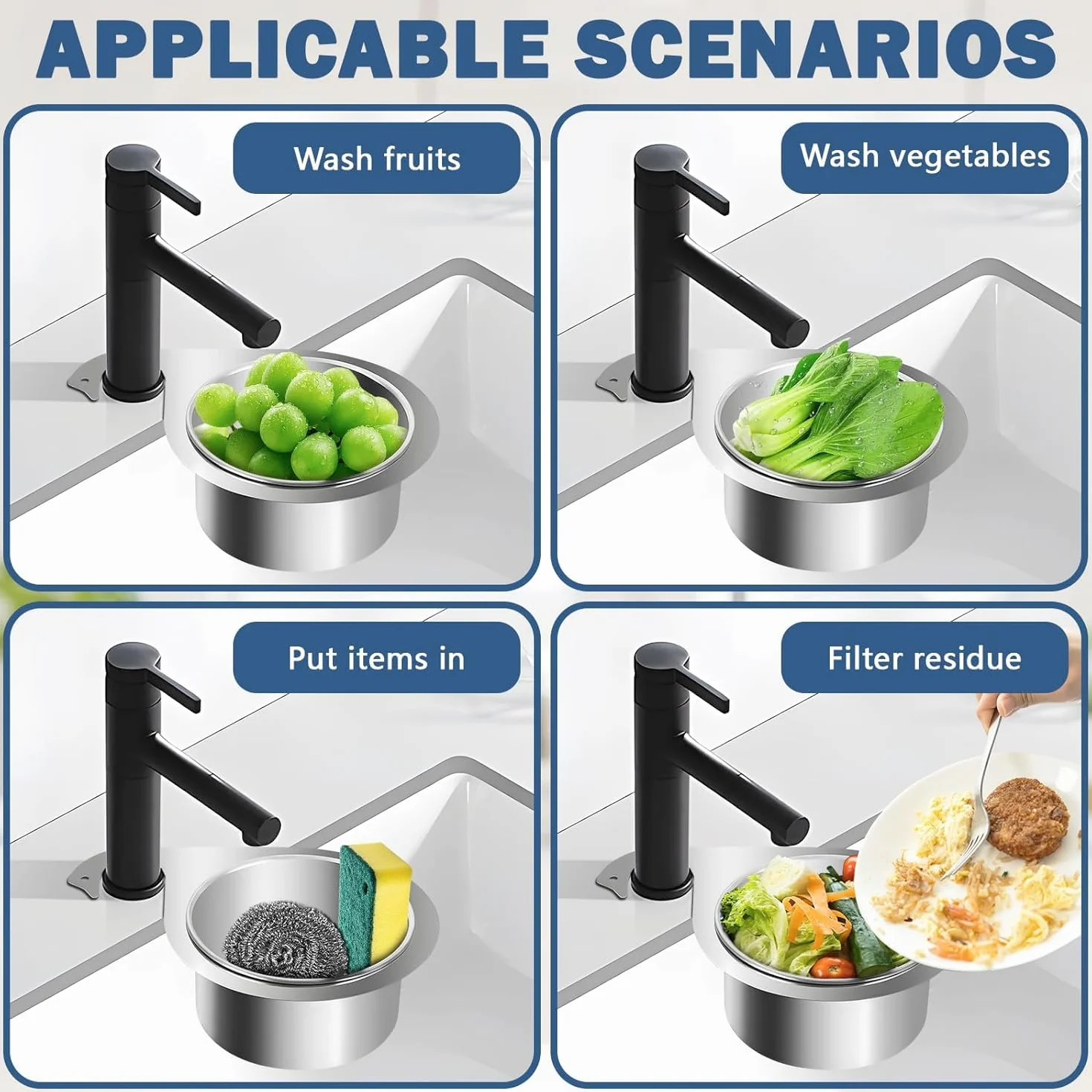 Vibbang Cestello per Lavello a Forma di Cigno in Acciaio Inox, Cestino di Scarico da Multifunzionale Appendere per Lavello da Cucina, per Filtrare i Rifiuti Cucina e Lavare Frutta Verdura (A, A)