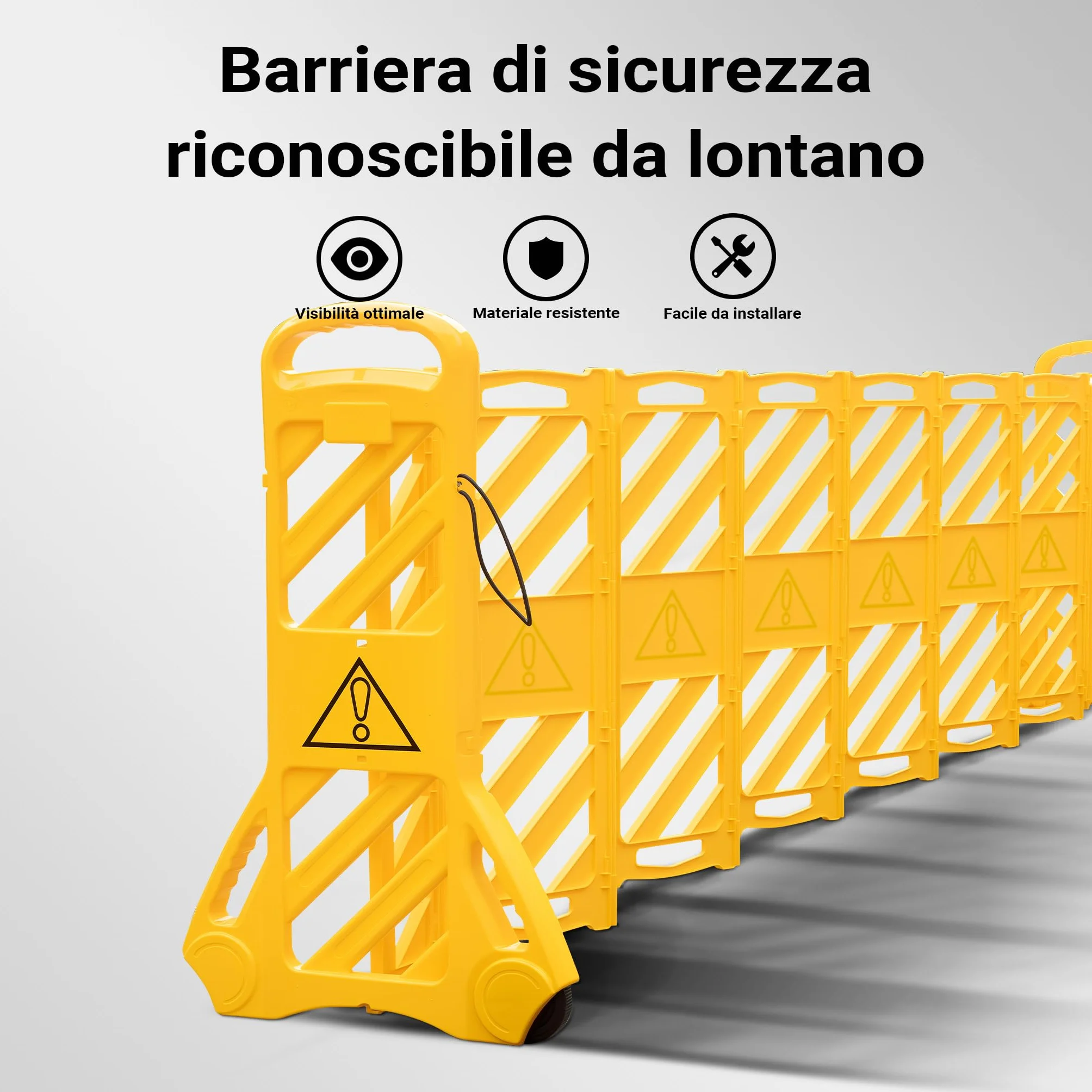 Wiltec Barriera mobile portatile, barriera pieghevole 60 x 32 x 101 cm, recinzione estensibile fino a 3,9 m con ruote e maniglie, barriera in PE robusto