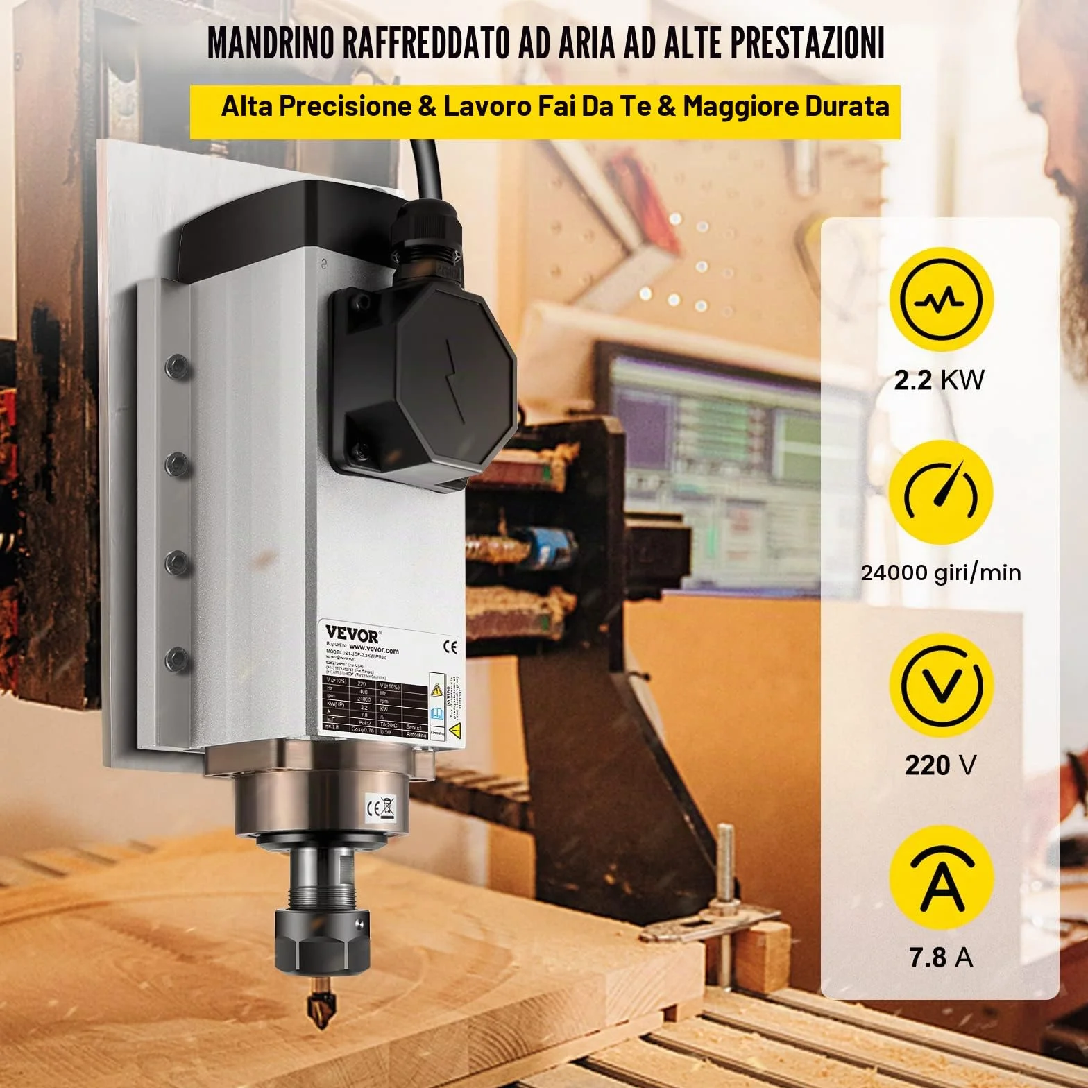 VEVOR Motore Mandrino Raffreddato ad Aria 2.2KW ER20 CNC con Kit VFD Inverter