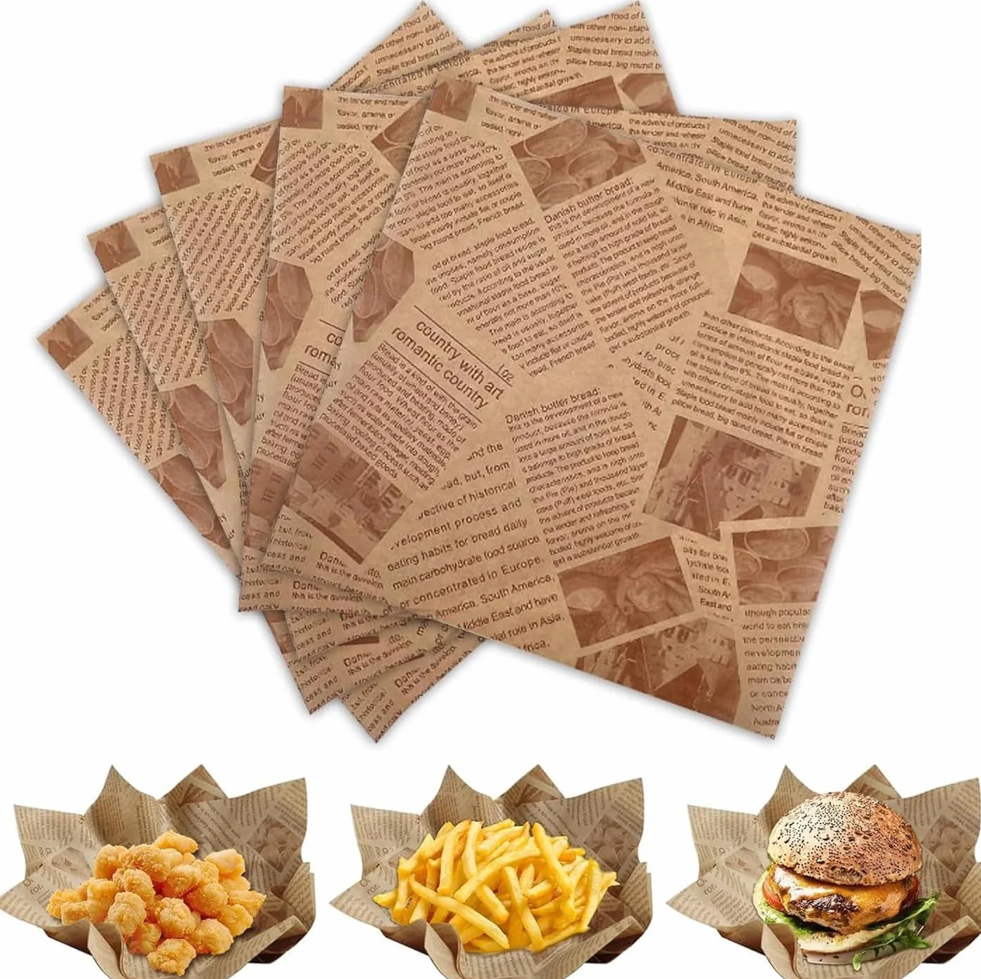 50 fogli di carta oleata da 40 x 60 cm, per avvolgere pane, hamburger, panini, per famiglia, panini, picnic, feste