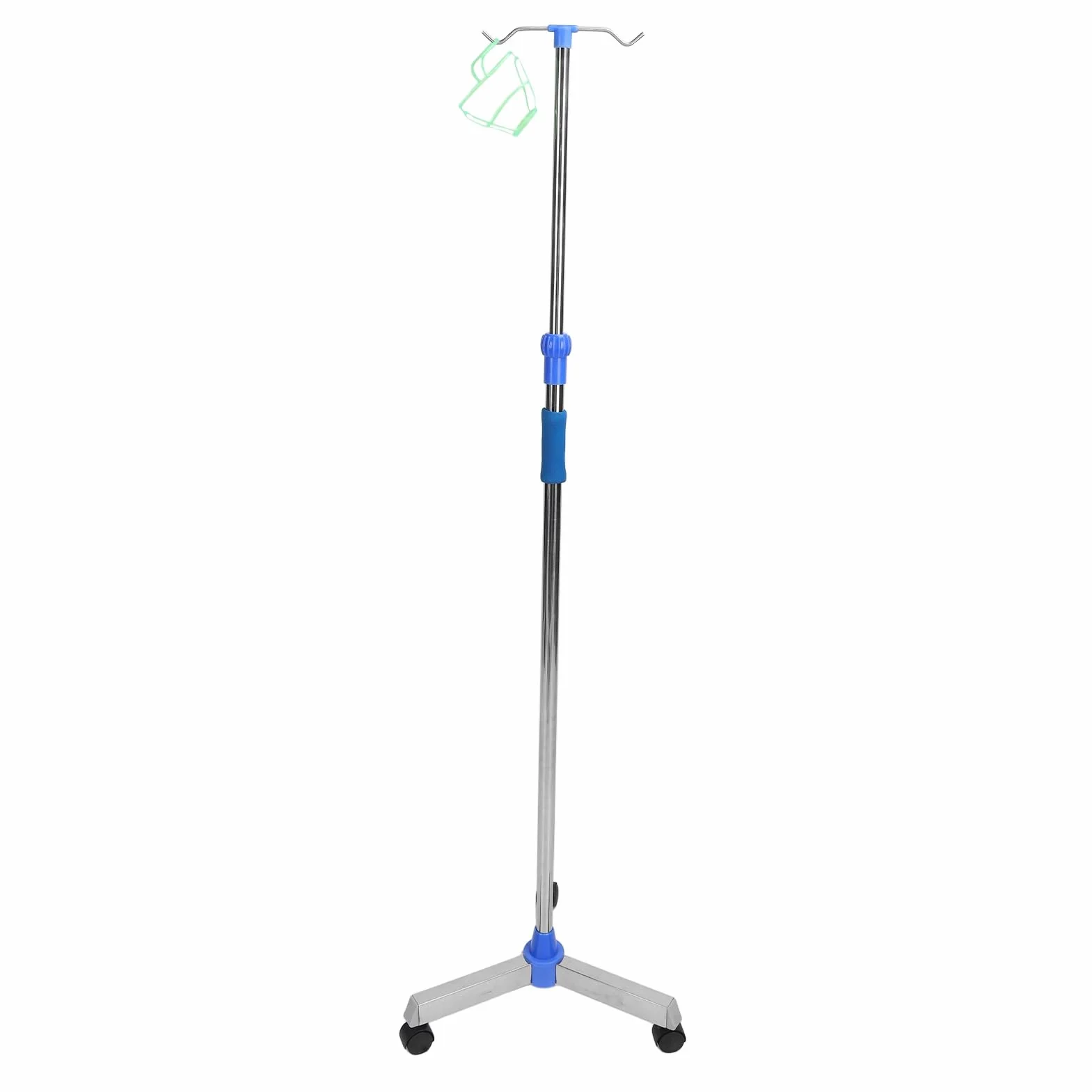 Asta Portaflebo, Asta Portaflebo Pavimento in Acciaio Inossidabile con Altezza Regolabile, Base Triangolare con Ruote, Asta Spessa, 2 Ganci, Supporto per Borsa Portaflebo per
