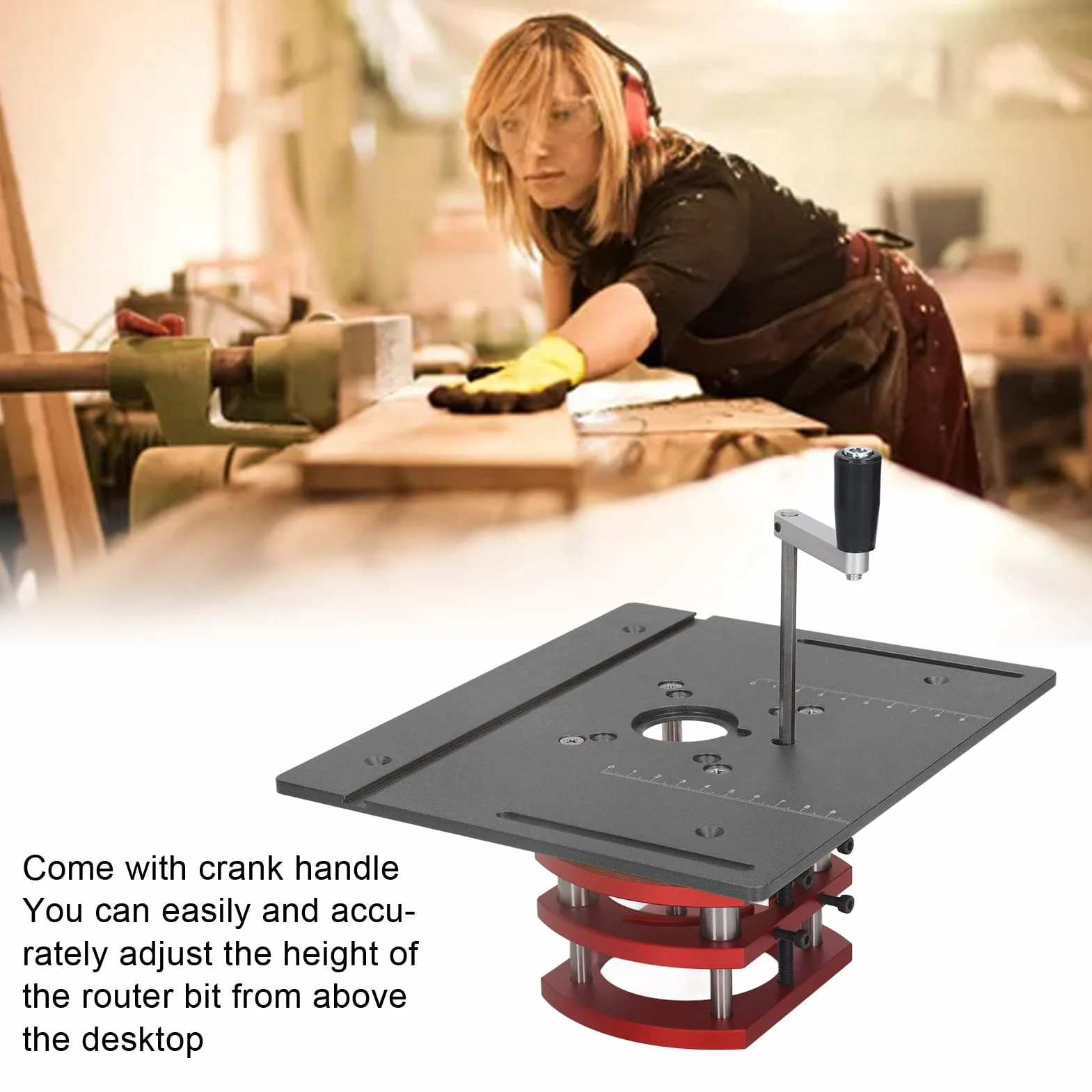 Kadimendium Router Lift Sollevamento Manuale Router Lift System Kit Router Table Saw Insert Base Plate Router Lift Base per Piccole Macchine Taglio (Nero)