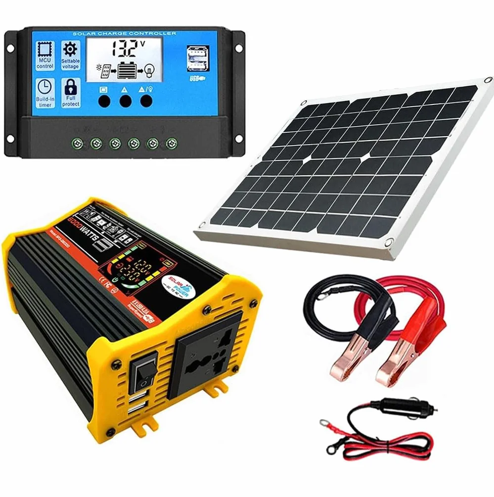 Kit pannello solare con batteria e inverter, sistema di alimentazione off-grid completo per casa, camper, barca, fattoria e capannone, espandibile, plug and play, onda sinusoidale pura