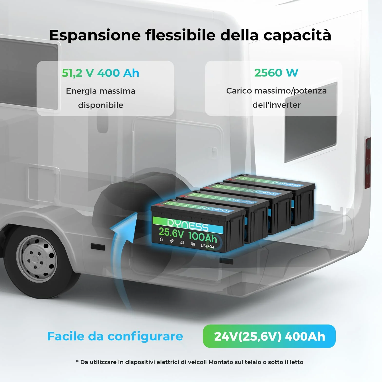Dyness Batteria Litio LiFePO4 24V 100Ah con 100A BMS e Protezione Bassa Temperatura, Batteria 24V per Fotovoltaico Accumulo, Barche da Pesca Bass, Sistemi di Energia Rinnovabile, Camper (RV), Off-Grid