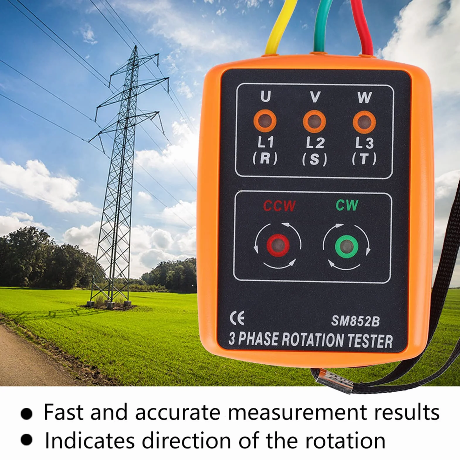 Tester Rotazione Fasi, Akozon SM-852B Tester Rotazione Trifase 60V~600V AC Senso Ciclico Fasi Indicatore di Sequenza a 3 Fasi, Indicazione di Fase Aperta e Indicazione Rotazione di Fase, 20Hz-400Hz